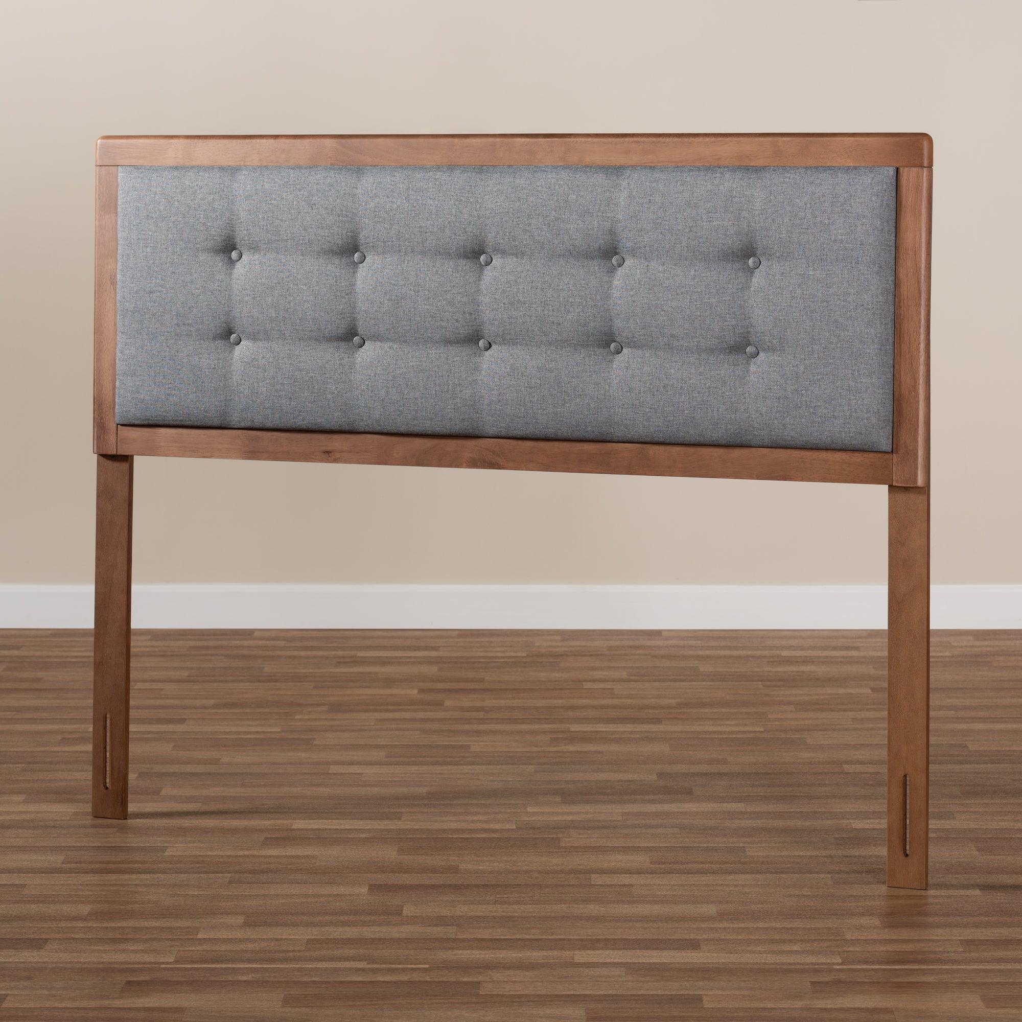 Sarine Mid-Century Modern Dark Fabric Upholstered Finished Wood Headboard