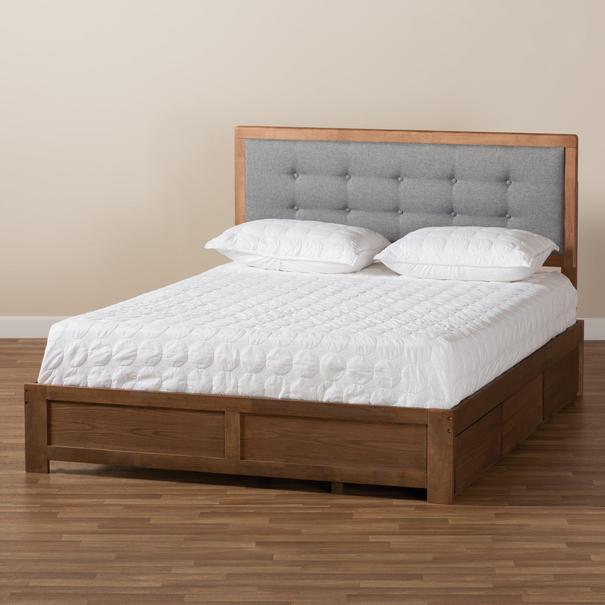 Lene Modern and Contemporary Transitional Dark Fabric Upholstered and Ash Finished Wood 3-Drawer Platform Storage Bed