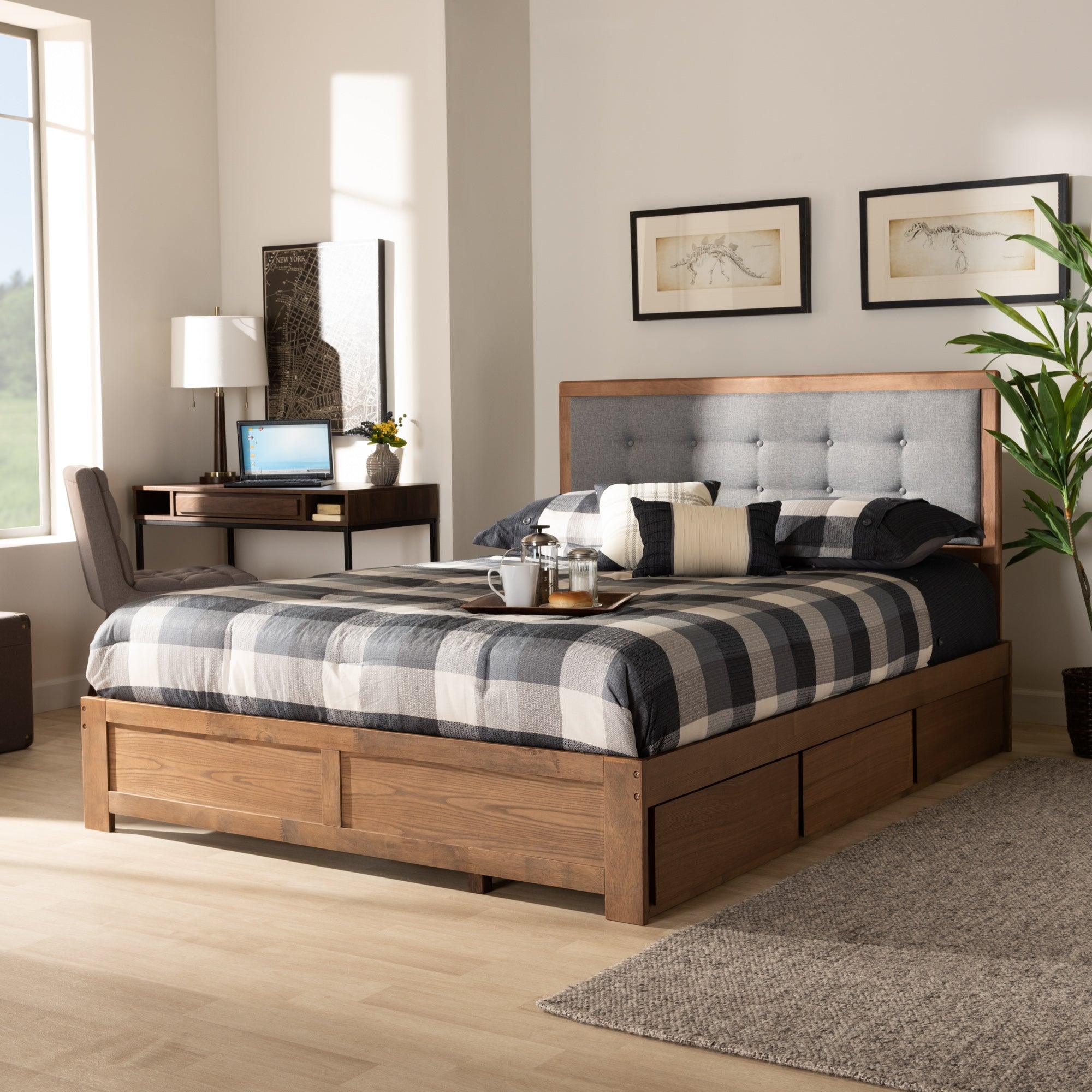 Lene Modern and Contemporary Transitional Dark Fabric Upholstered and Ash Finished Wood 3-Drawer Platform Storage Bed