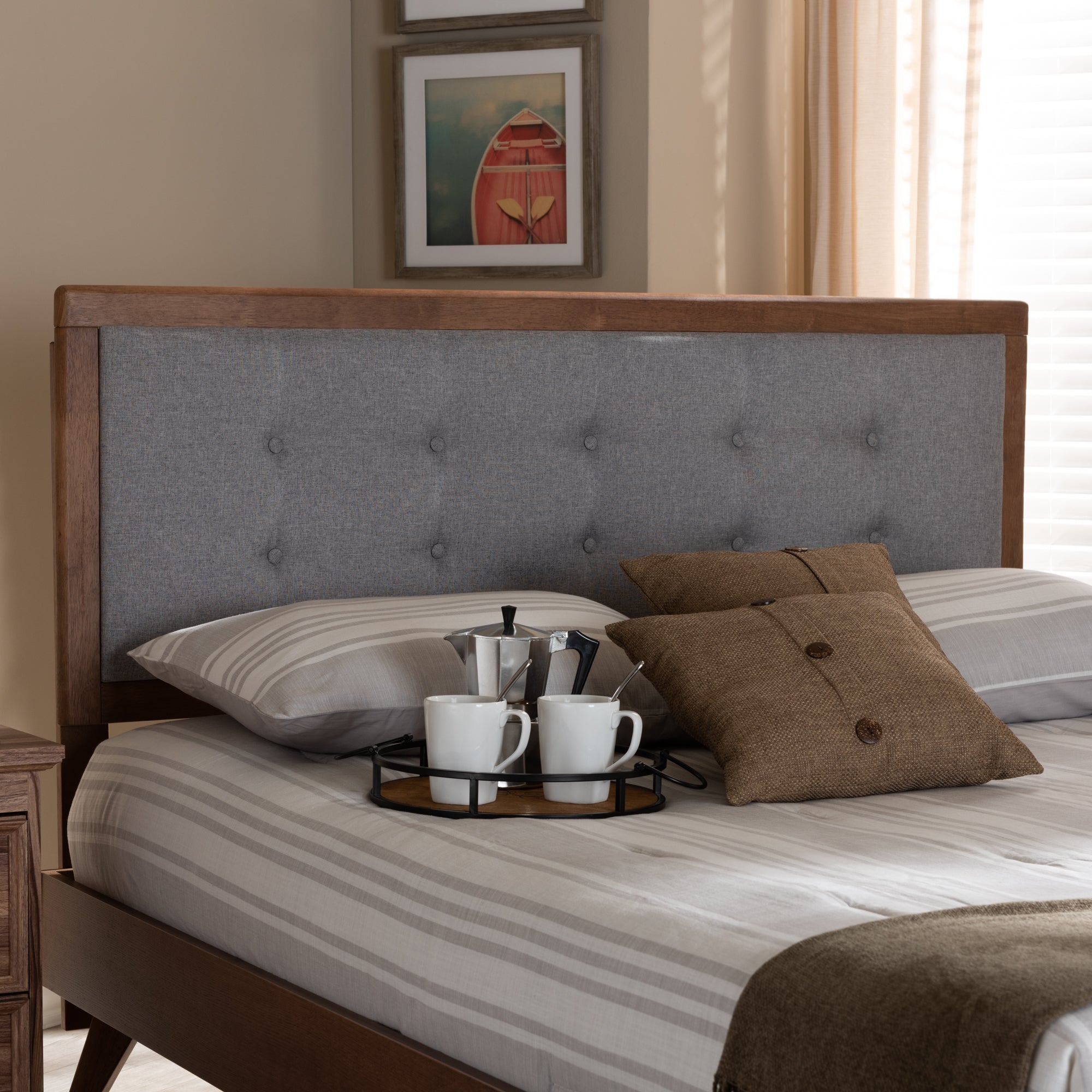 Sarine Mid-Century Modern Fabric Upholstered Finished Wood Headboard