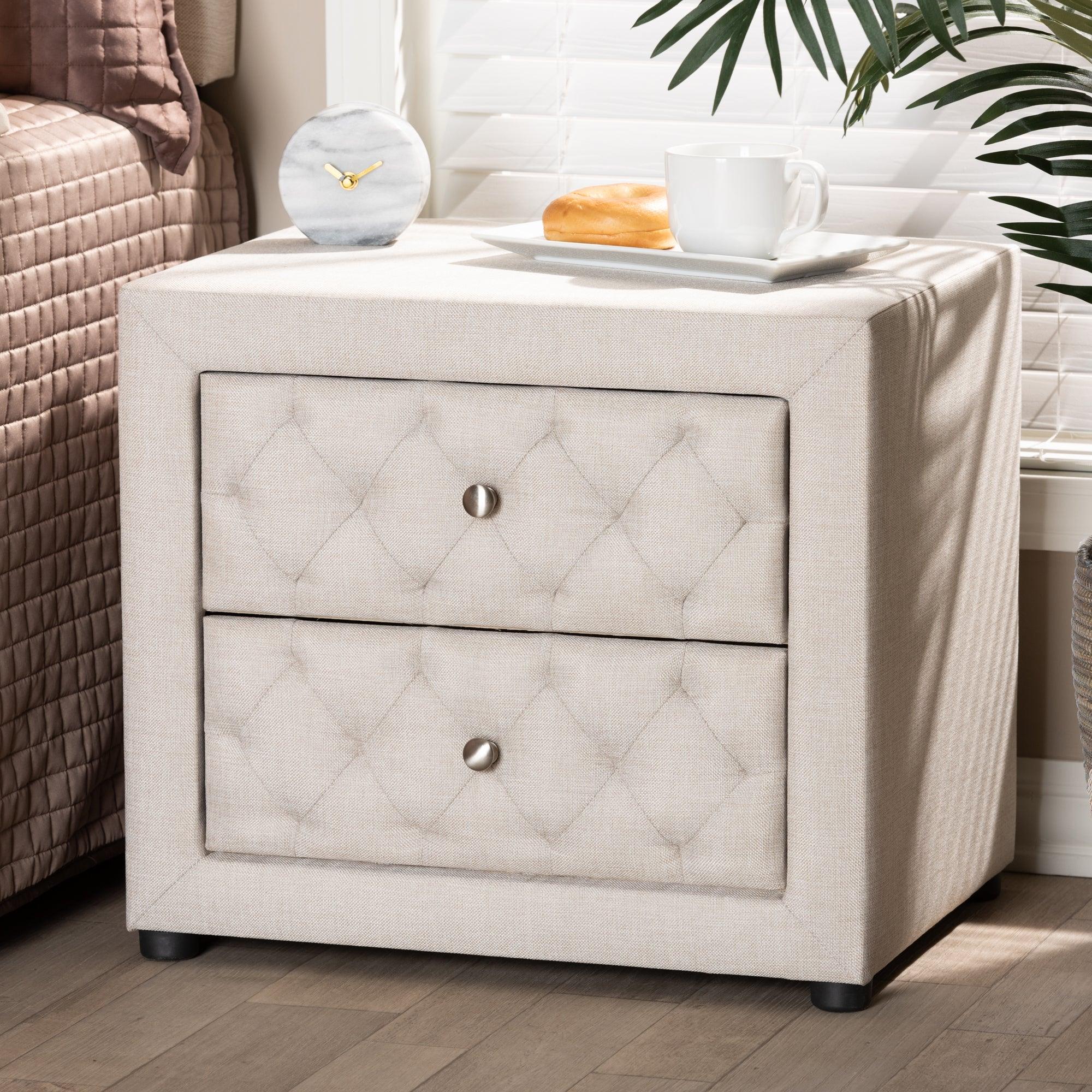 Lepine Modern and Contemporary Light Fabric Upholstered 2-Drawer Wood Nightstand