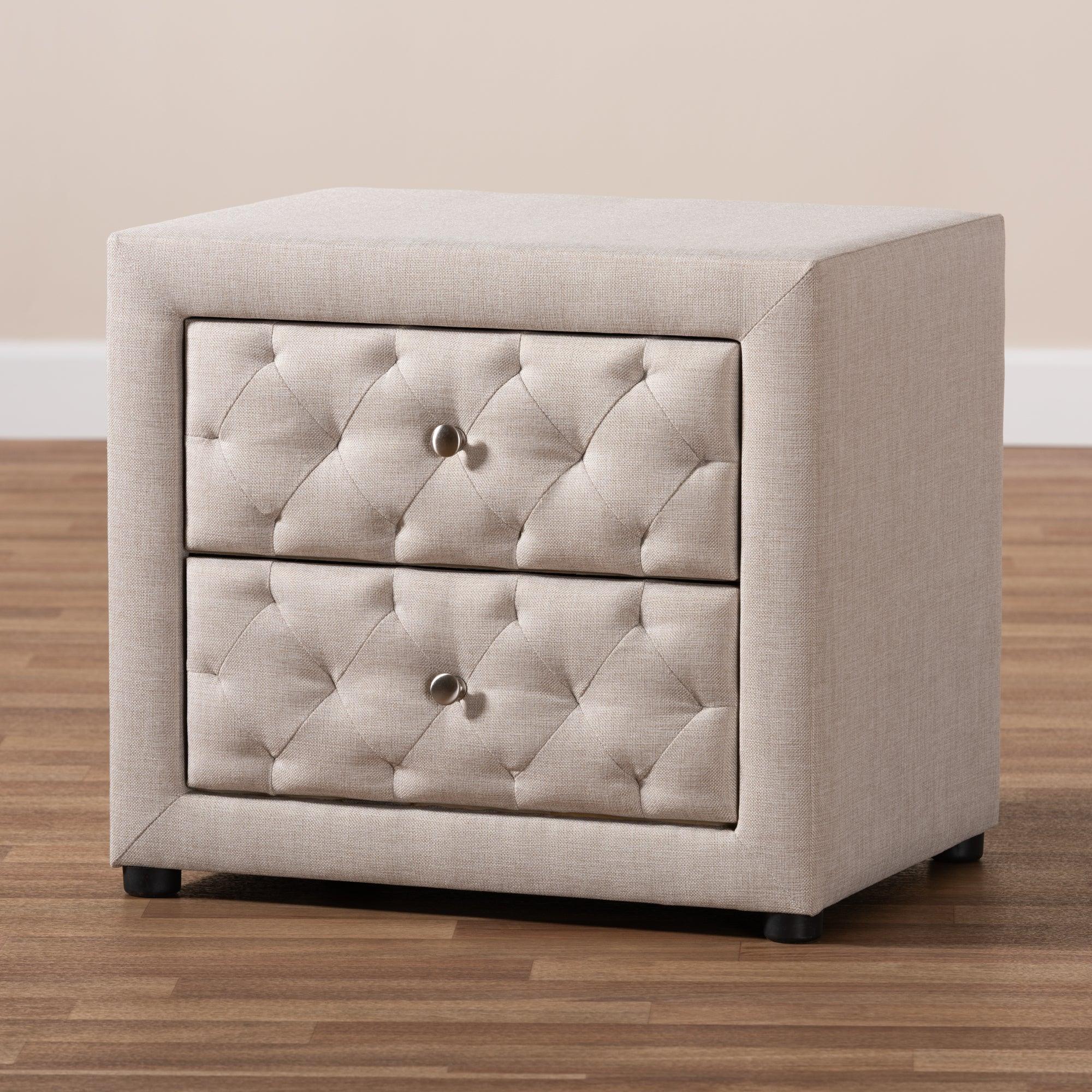 Lepine Modern and Contemporary Light Fabric Upholstered 2-Drawer Wood Nightstand