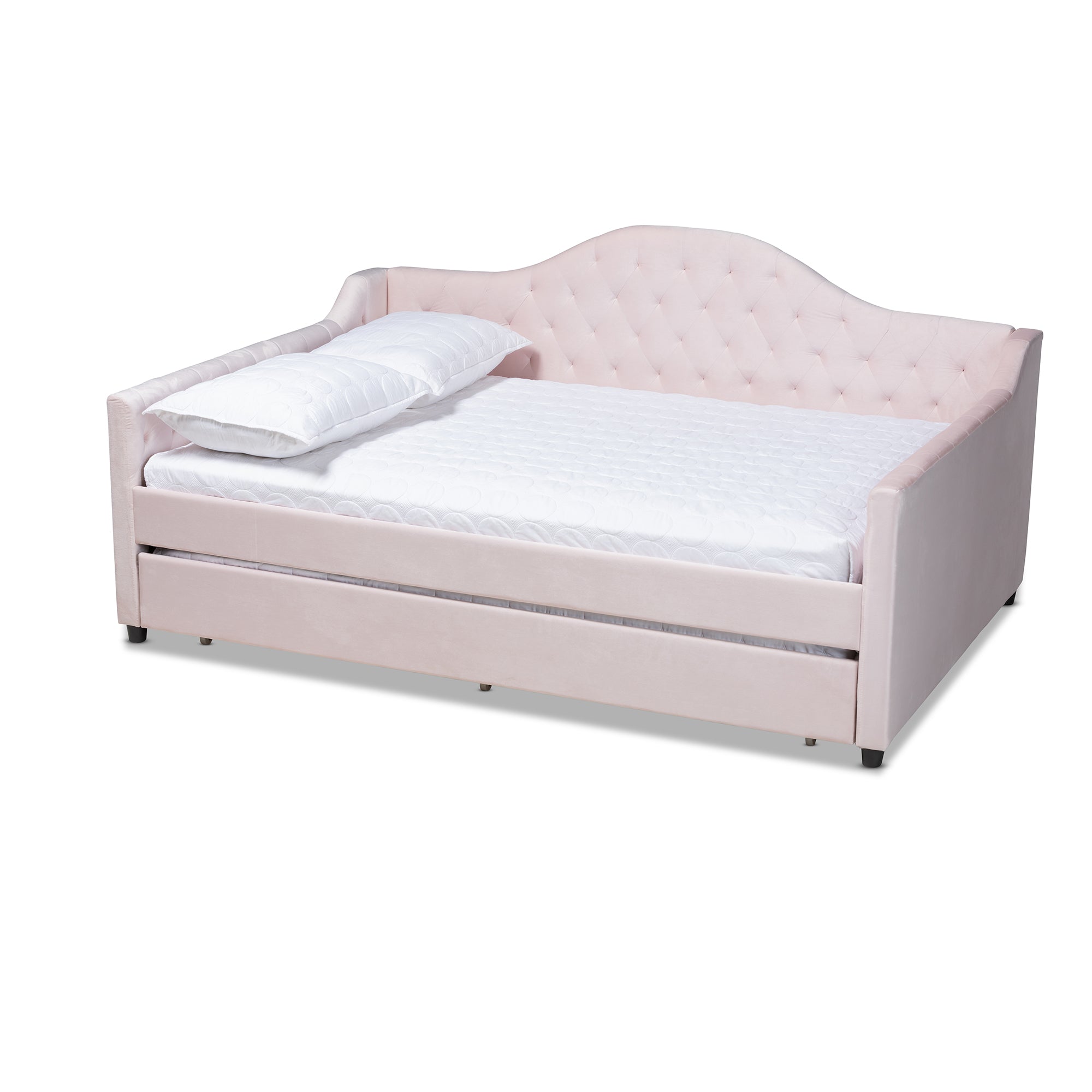 Perry Modern and Contemporary Light Velvet Fabric Upholstered and Button Tufted Daybed