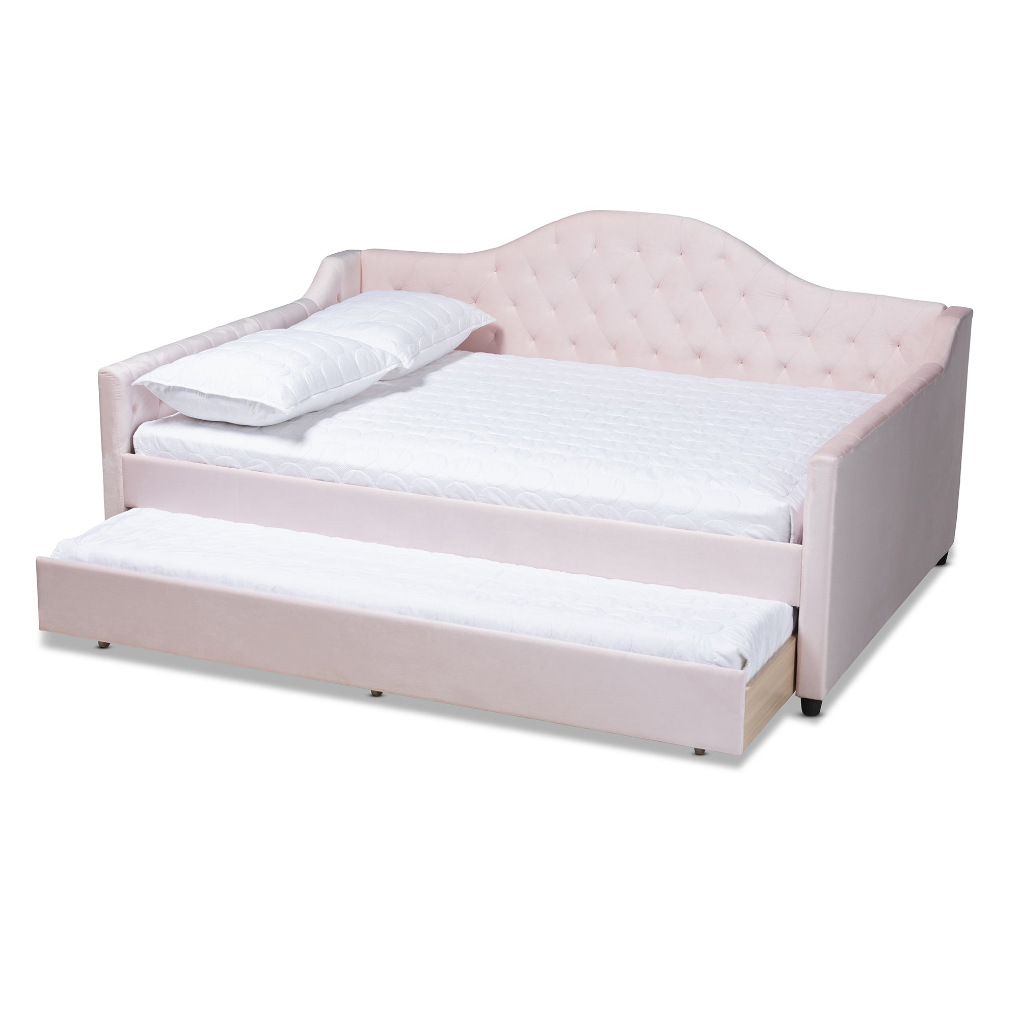 Perry Modern and Contemporary Light Velvet Fabric Upholstered and Button Tufted Daybed