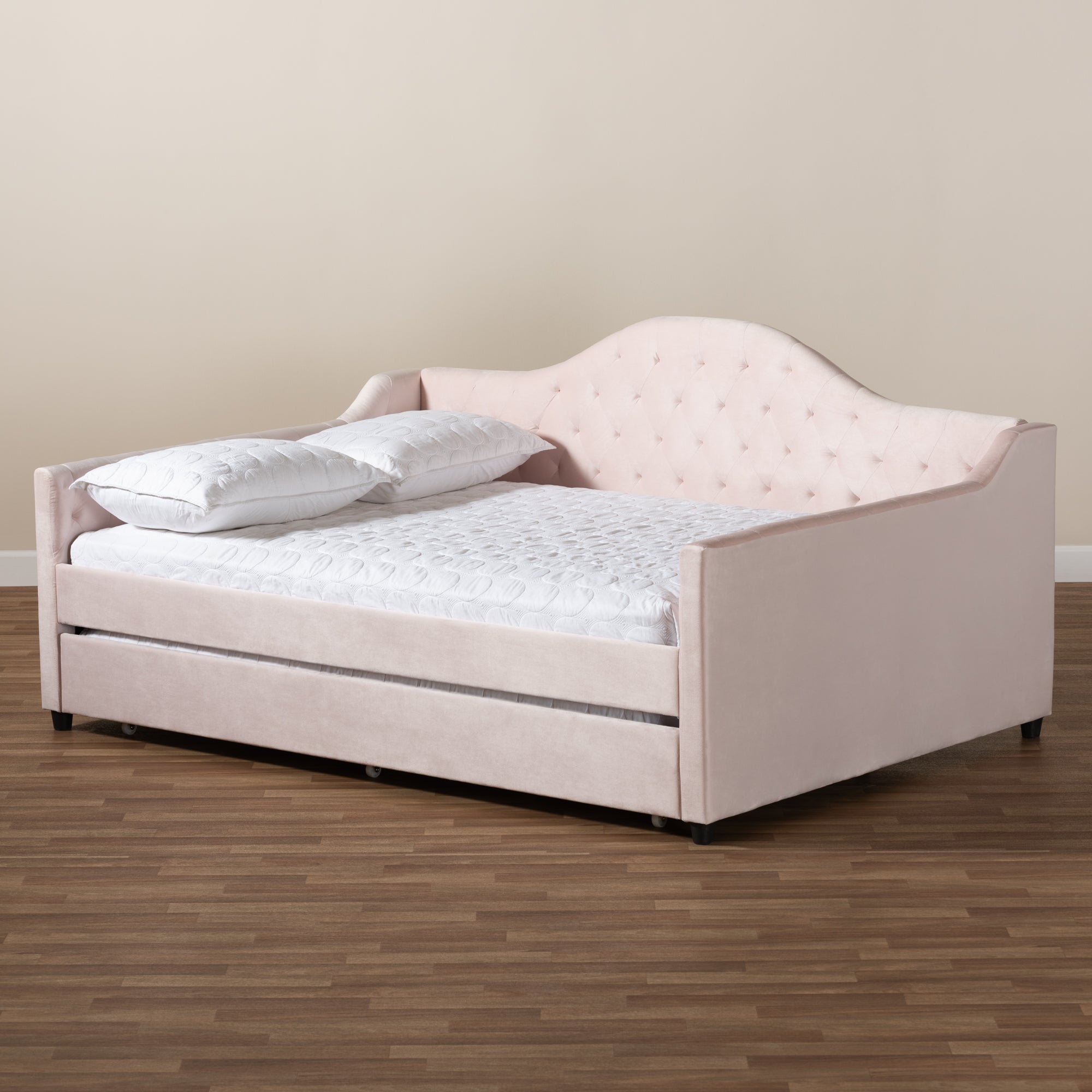 Perry Modern and Contemporary Light Velvet Fabric Upholstered and Button Tufted Daybed