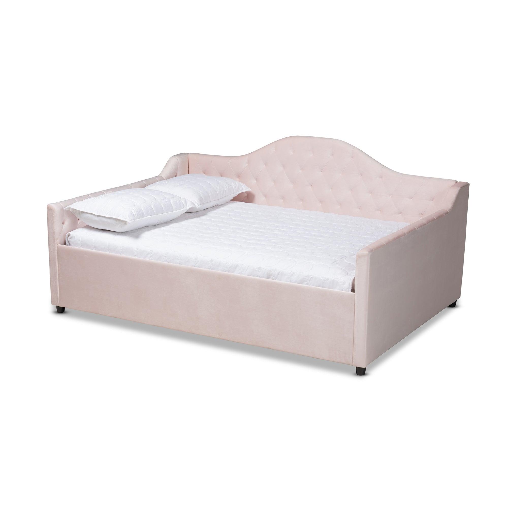 Perry Modern and Contemporary Light Velvet Fabric Upholstered and Button Tufted Daybed