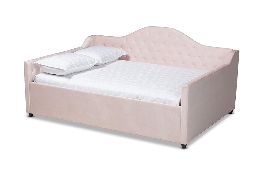 Perry Modern and Contemporary Light Velvet Fabric Upholstered and Button Tufted Daybed