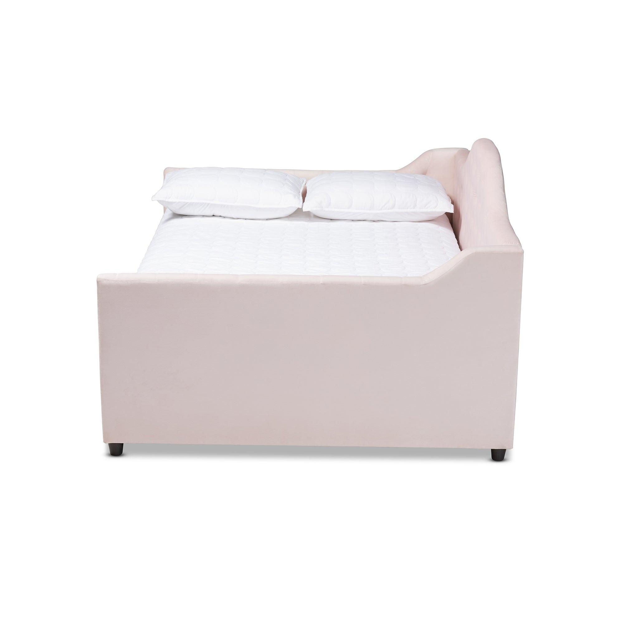 Perry Modern and Contemporary Light Velvet Fabric Upholstered and Button Tufted Daybed