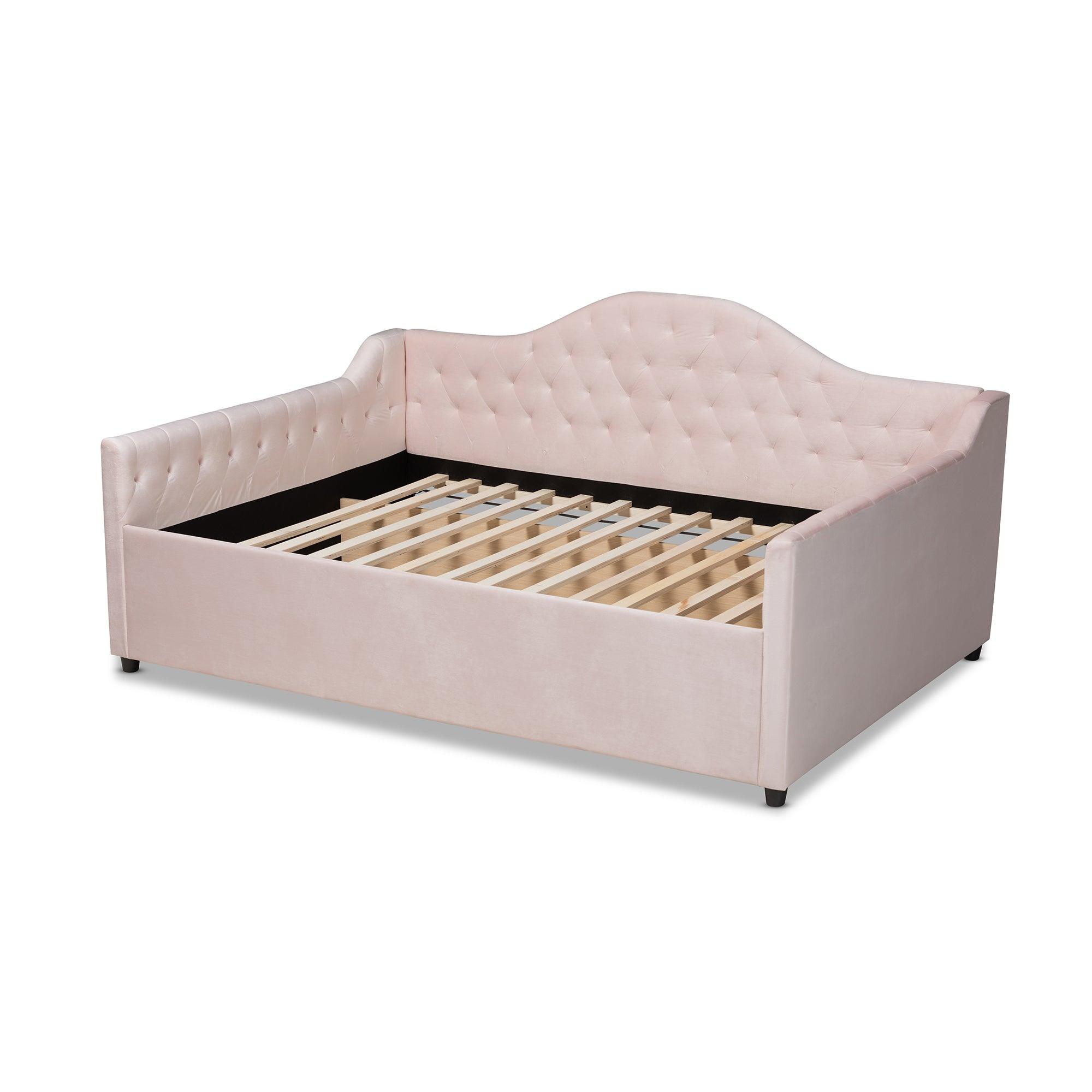 Perry Modern and Contemporary Light Velvet Fabric Upholstered and Button Tufted Daybed