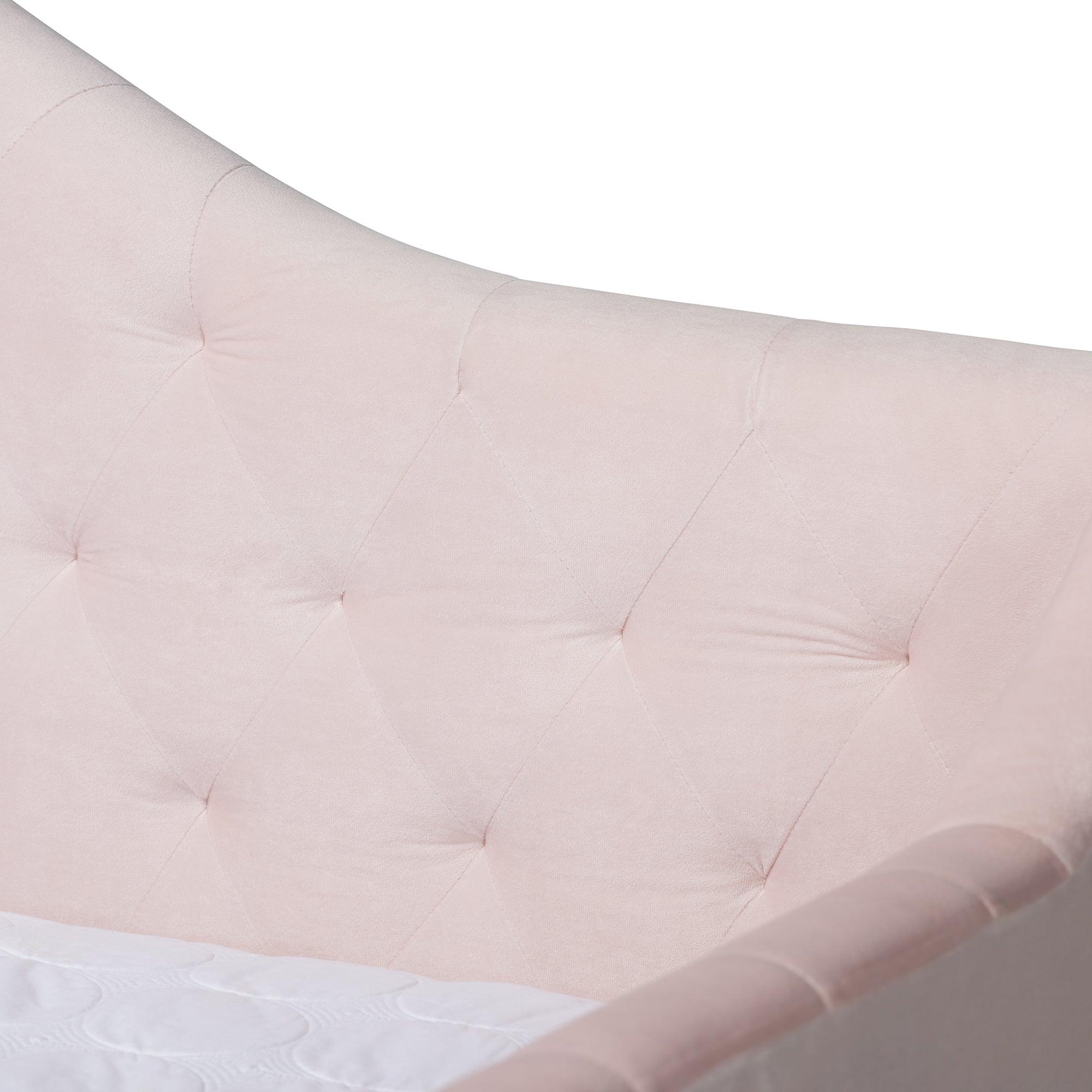 Perry Modern and Contemporary Light Velvet Fabric Upholstered and Button Tufted Daybed