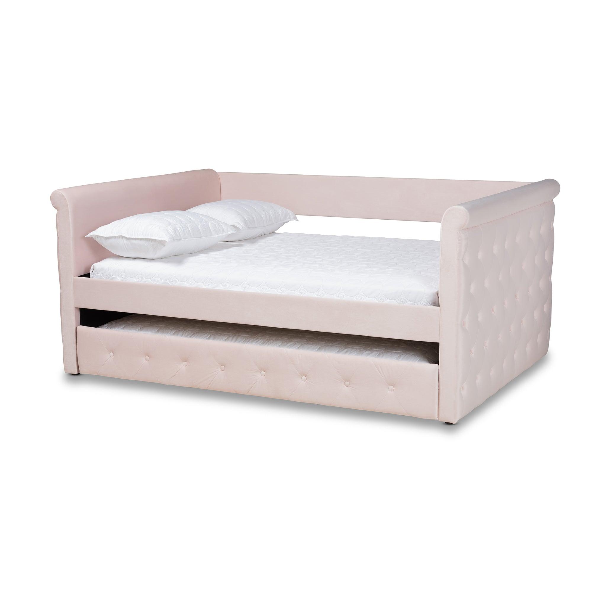 Amaya Modern and Contemporary Light Velvet Fabric Upholstered Daybed
