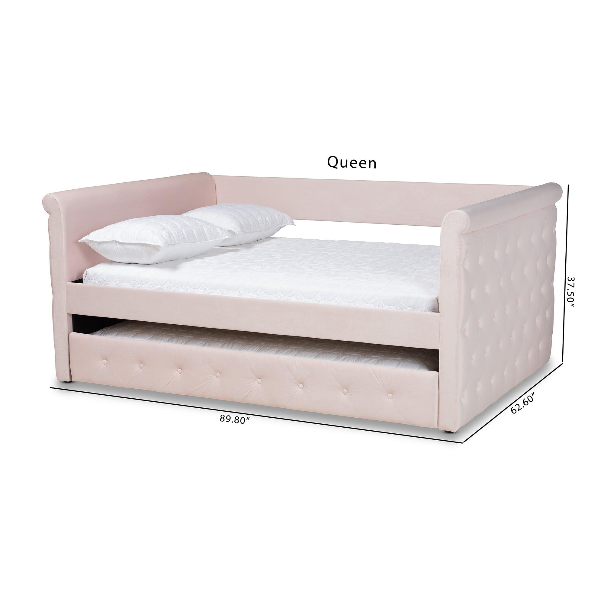 Amaya Modern and Contemporary Light Velvet Fabric Upholstered Daybed