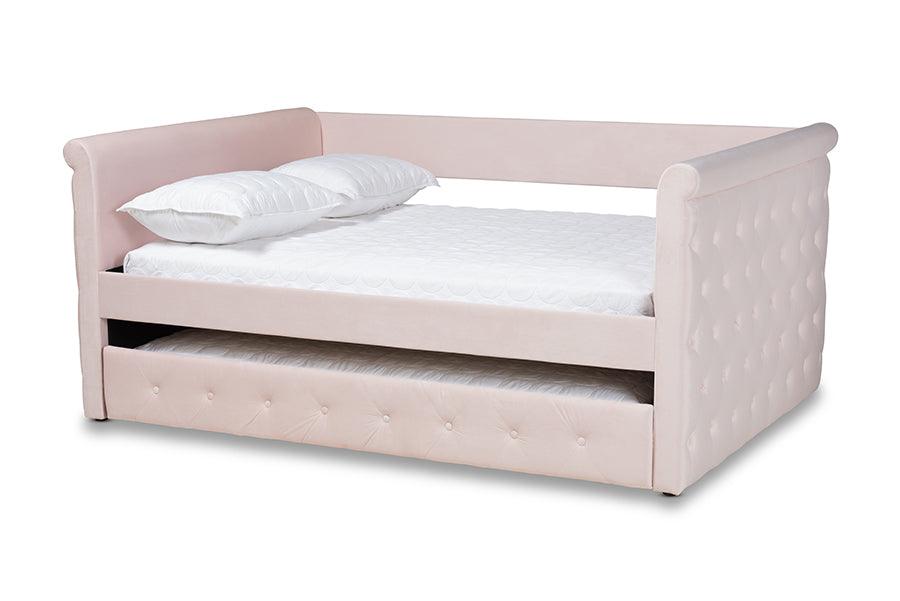 Amaya Modern and Contemporary Light Velvet Fabric Upholstered Daybed