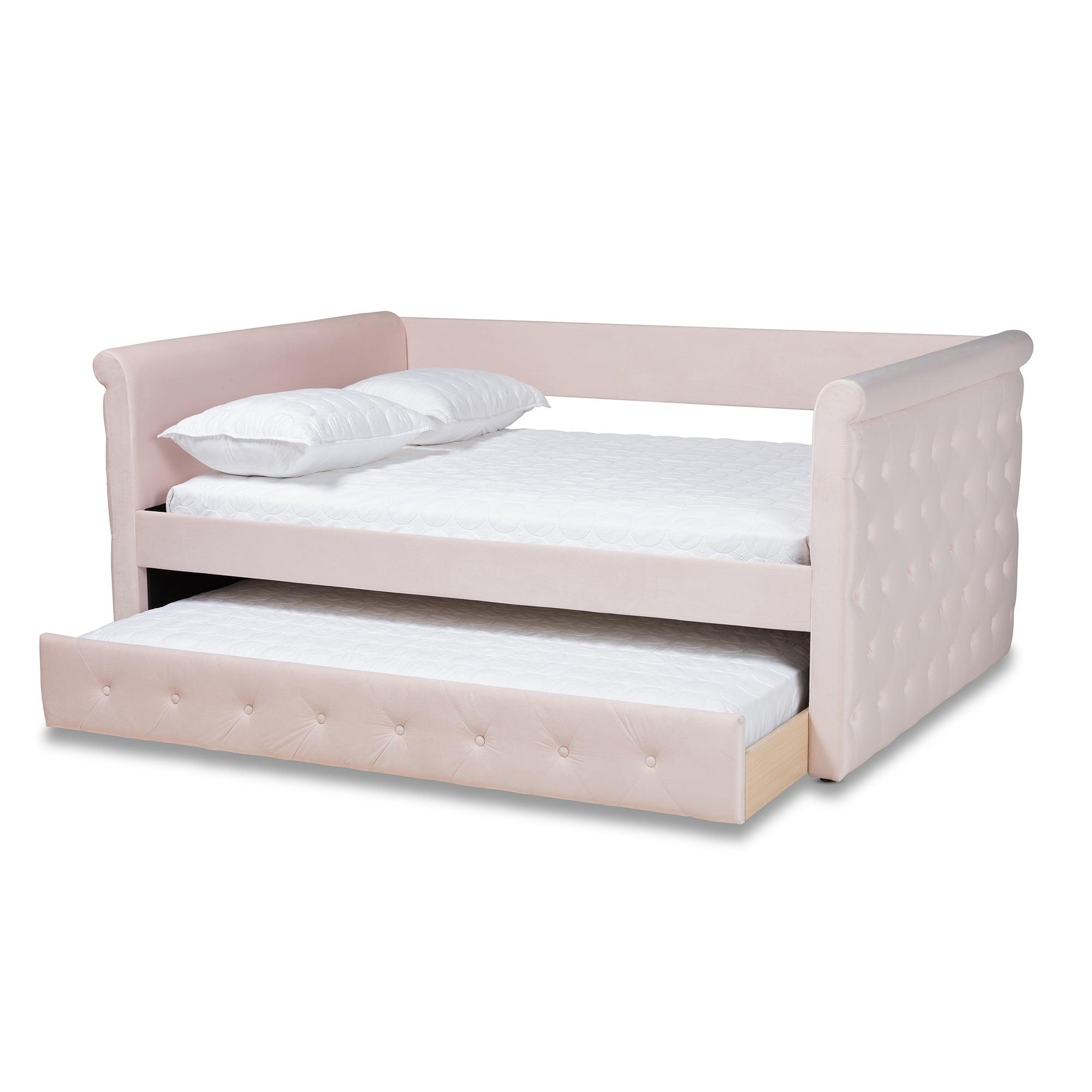 Amaya Modern and Contemporary Light Velvet Fabric Upholstered Daybed