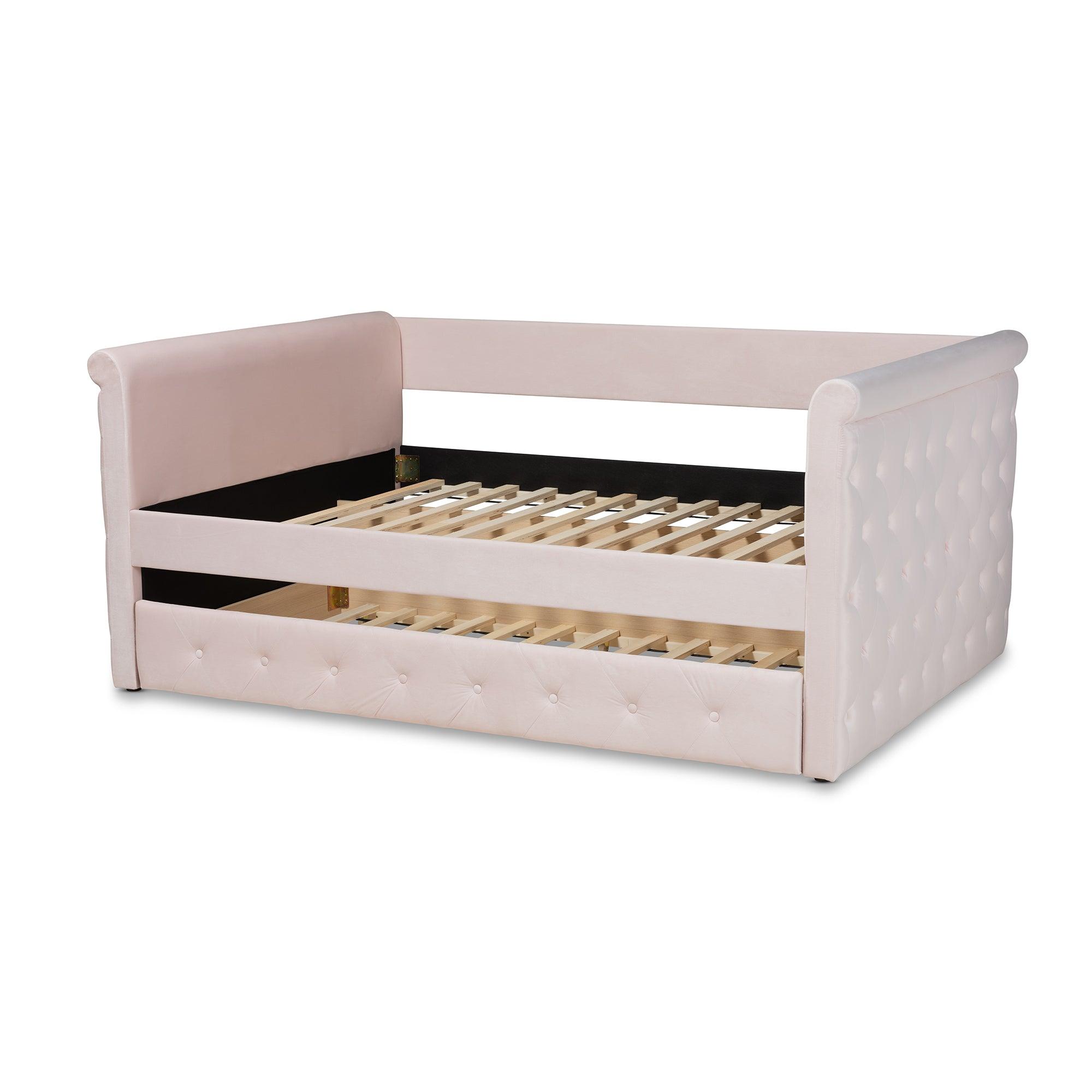 Amaya Modern and Contemporary Light Velvet Fabric Upholstered Daybed