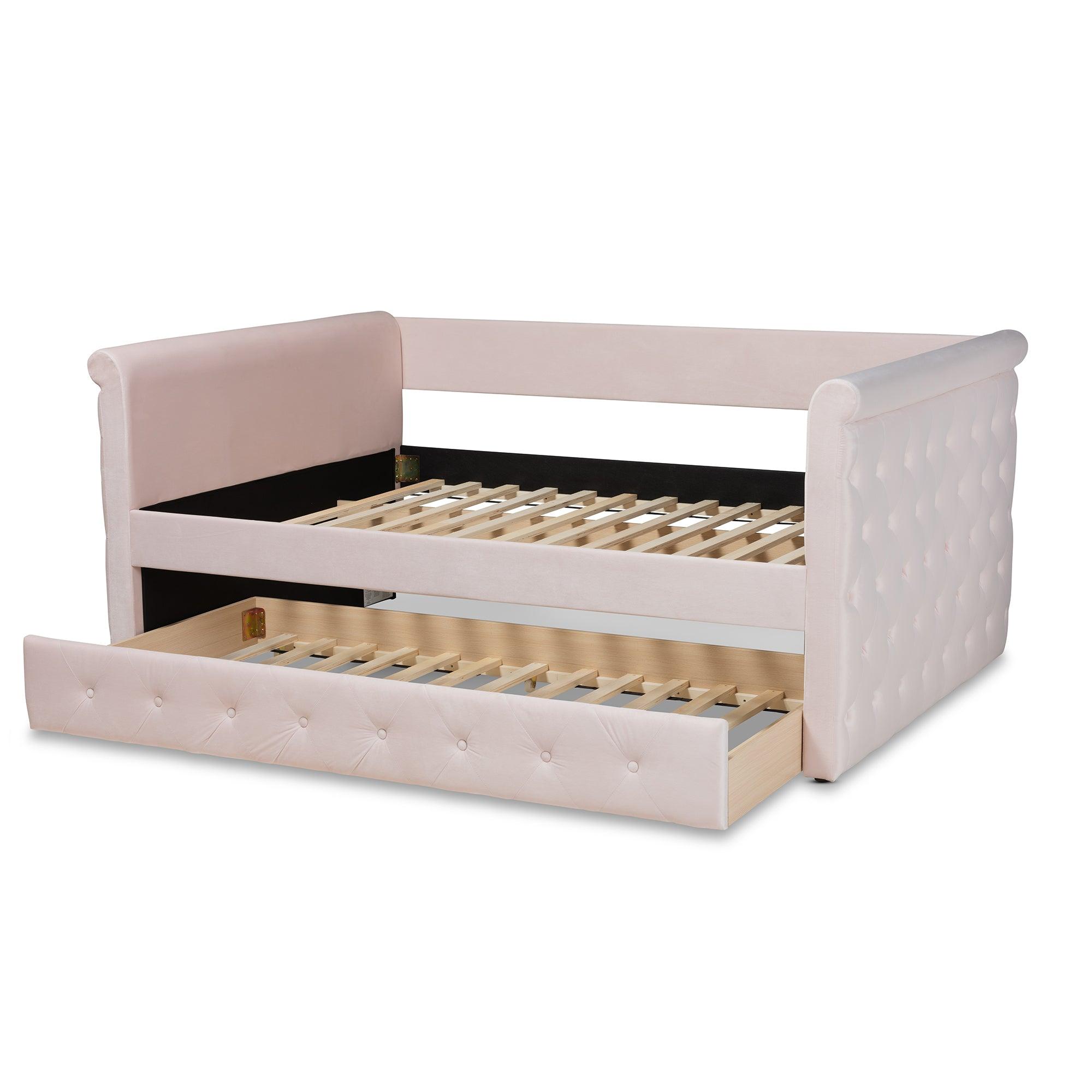 Amaya Modern and Contemporary Light Velvet Fabric Upholstered Daybed
