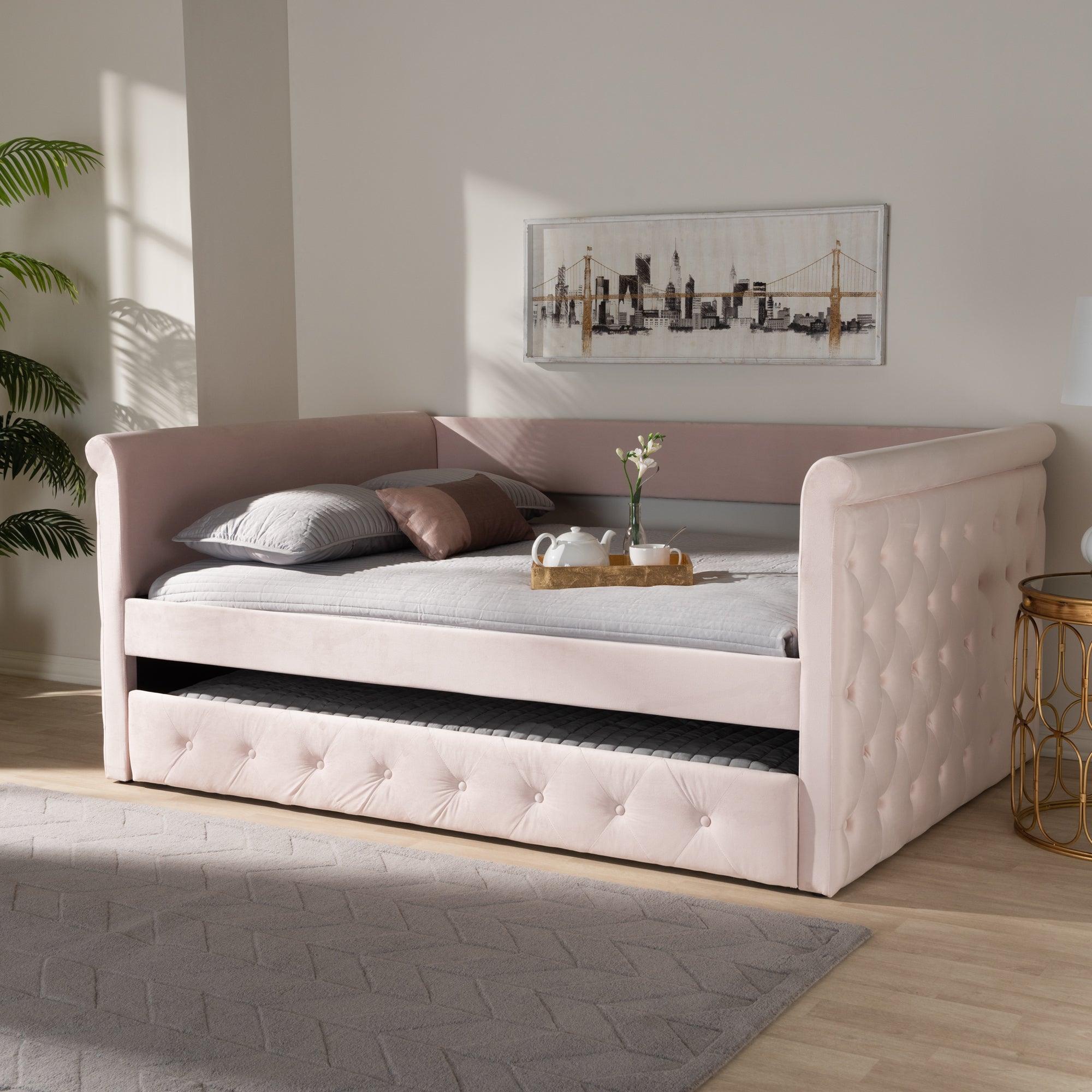 Amaya Modern and Contemporary Light Velvet Fabric Upholstered Daybed