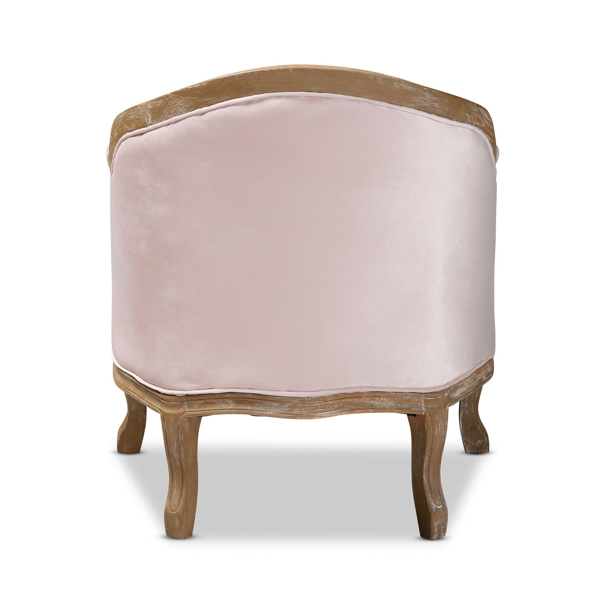 Genevieve Traditional French Provincial Light Velvet Upholstered -Washed Wood Armchair