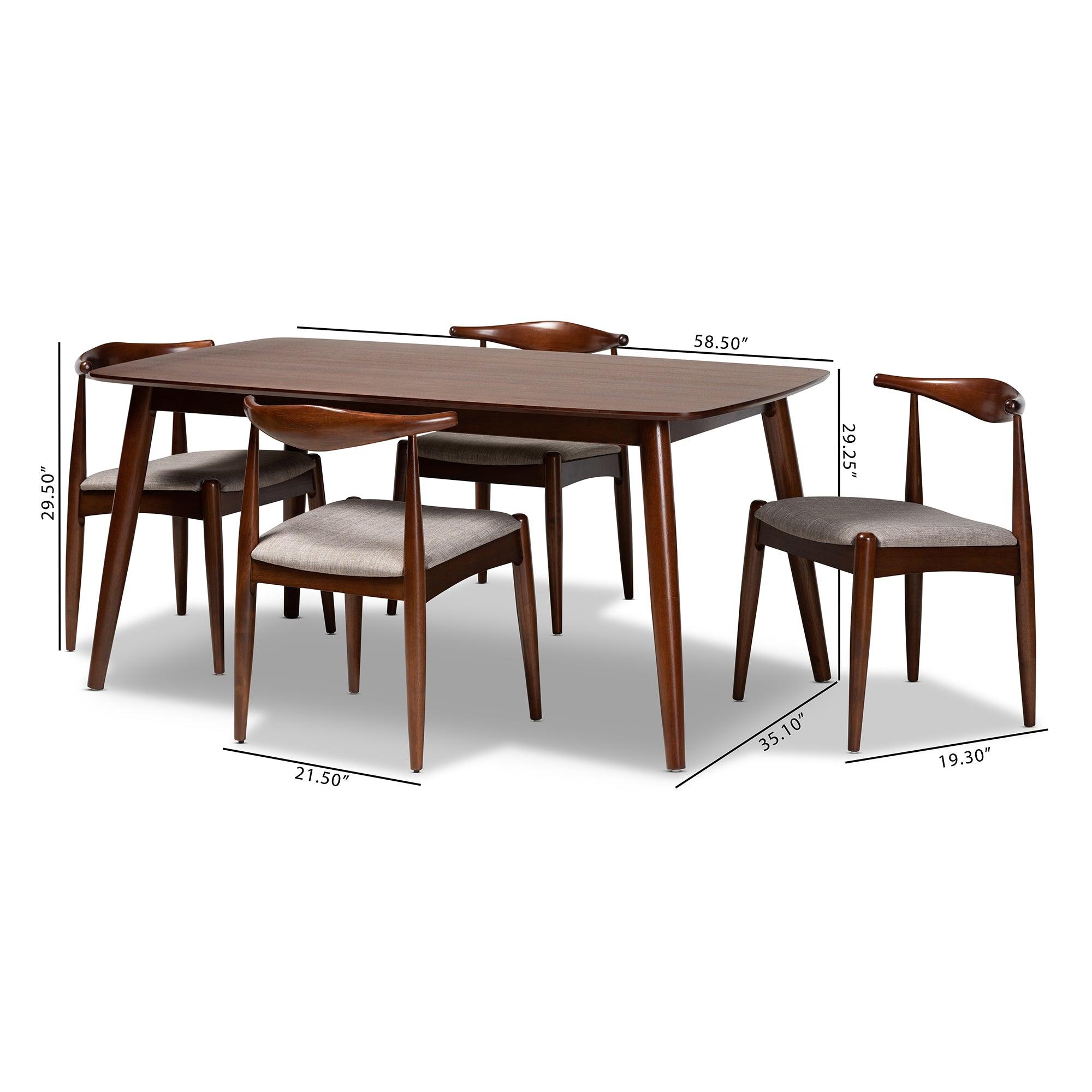 Amato Mid-Century Modern Light Fabric Upholstered Finished Wood 5-Piece Dining Set