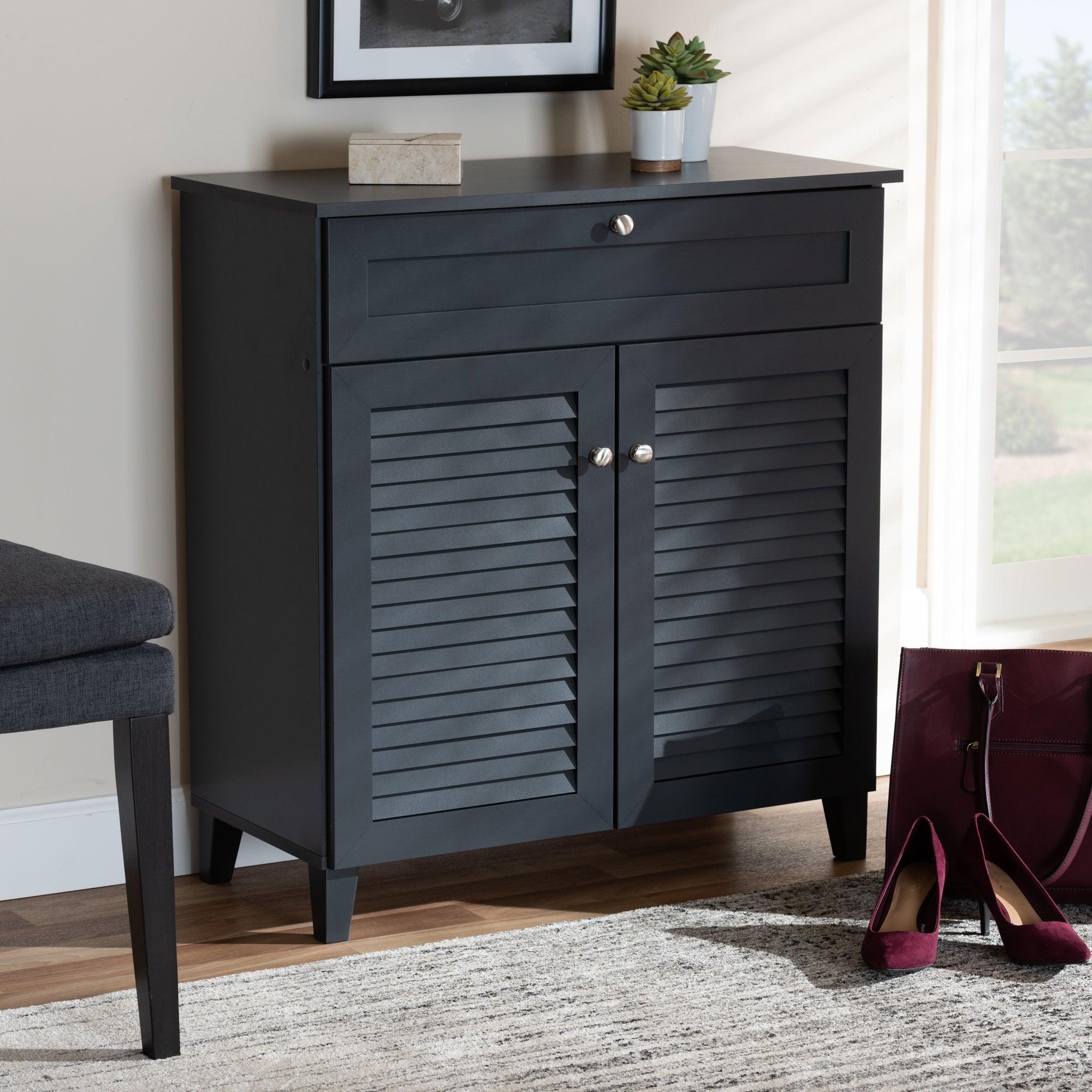 Coolidge Modern and Contemporary Dark Finished 4-Shelf Wood Shoe Storage Cabinet