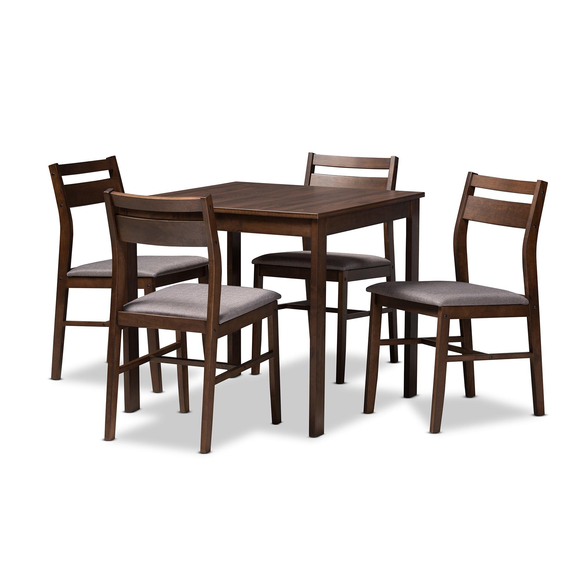 Lovy Modern and Contemporary Fabric Upholstered Dark -Finished 5-Piece Wood Dining Set