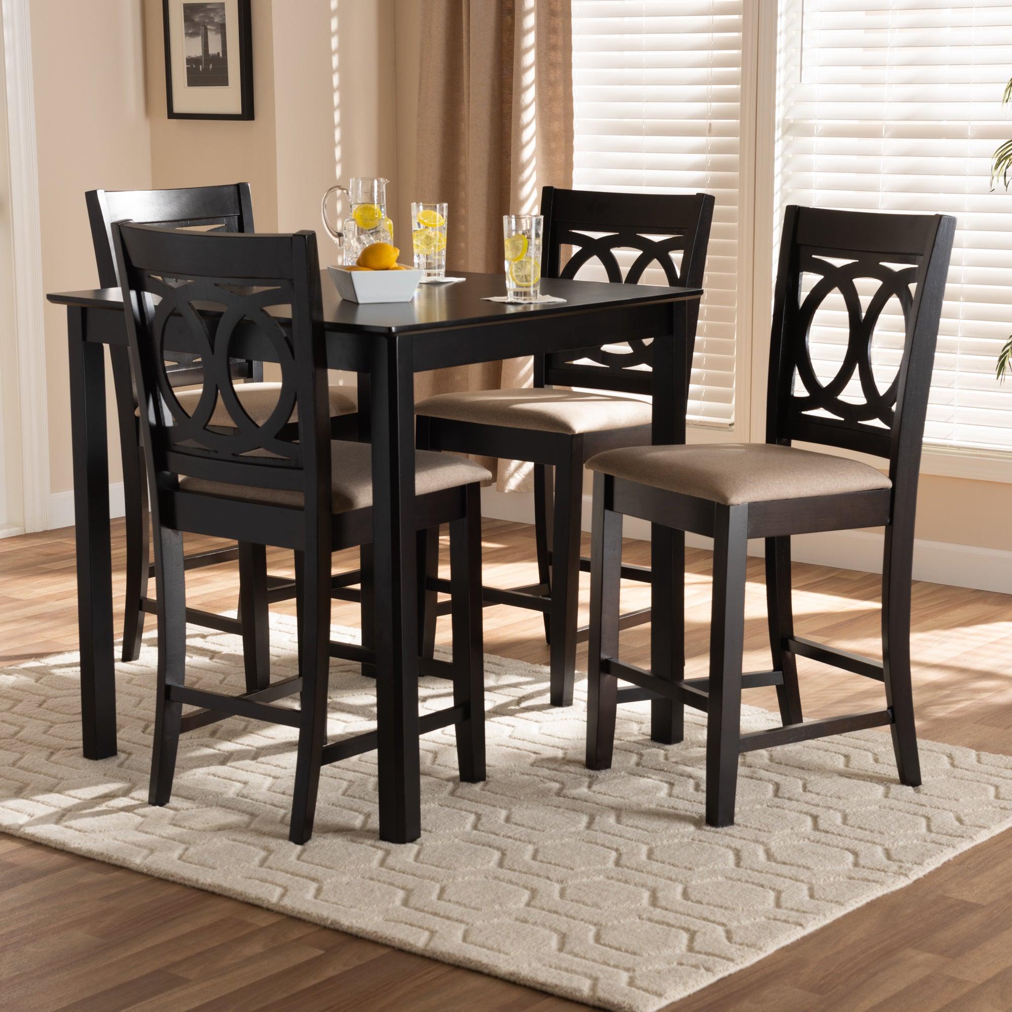 Lenoir Modern and Contemporary Sand Fabric Upholstered Espresso Finished 5-Piece Wood Pub Set