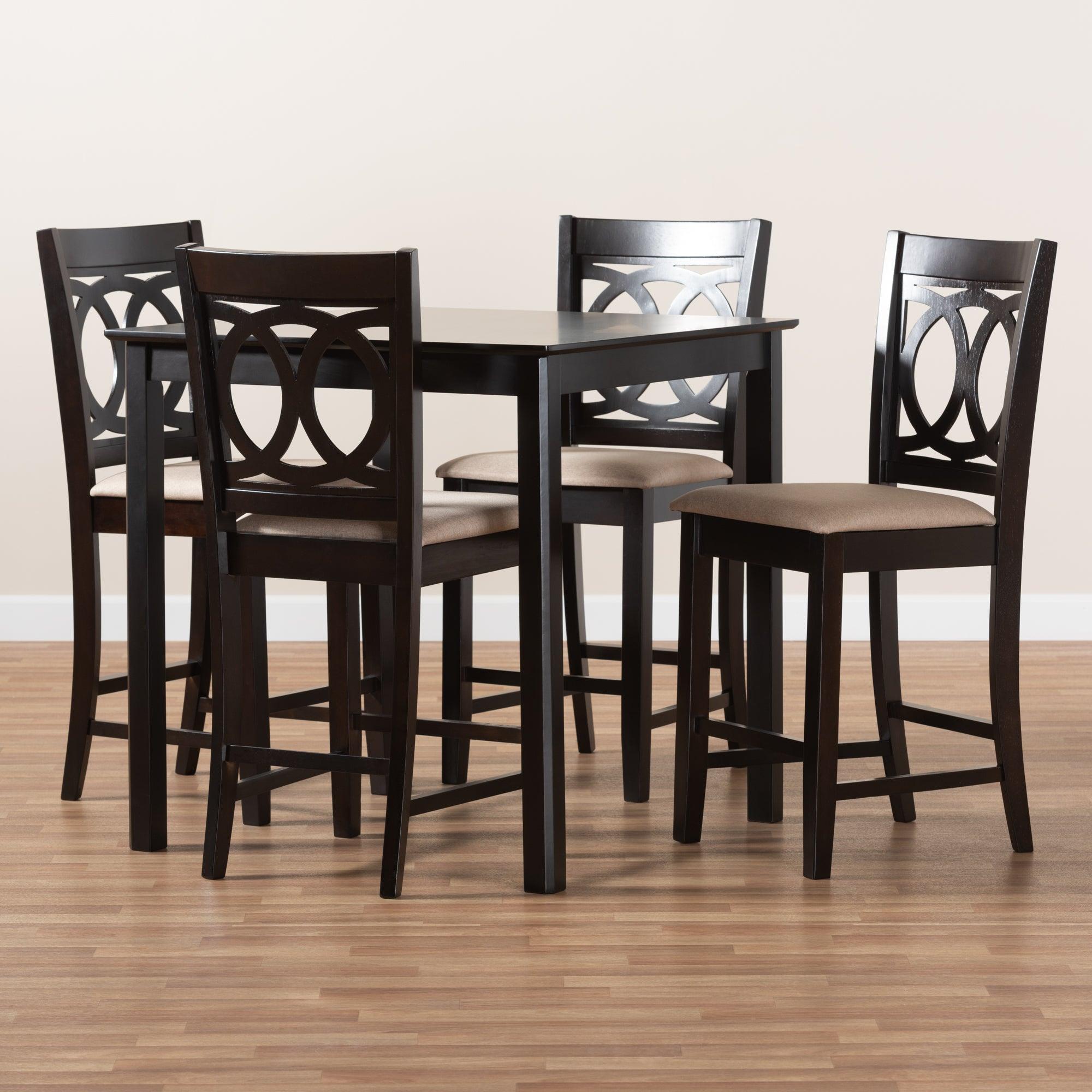 Lenoir Modern and Contemporary Sand Fabric Upholstered Espresso Finished 5-Piece Wood Pub Set