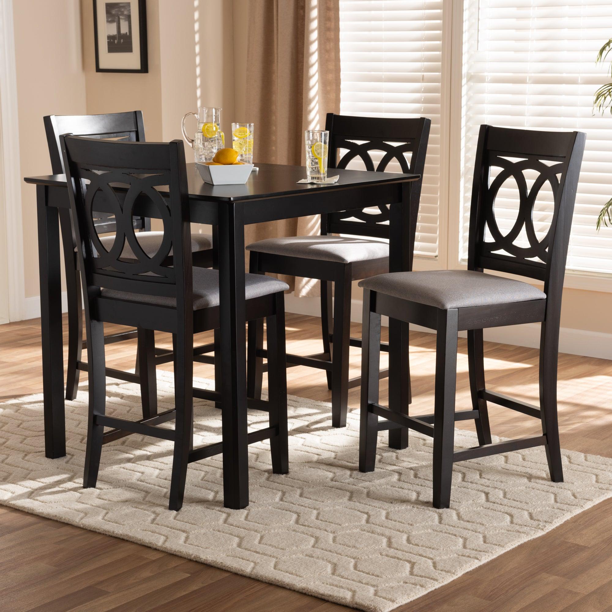 Lenoir Modern and Contemporary Fabric Upholstered Espresso Finished 5-Piece Wood Pub Set
