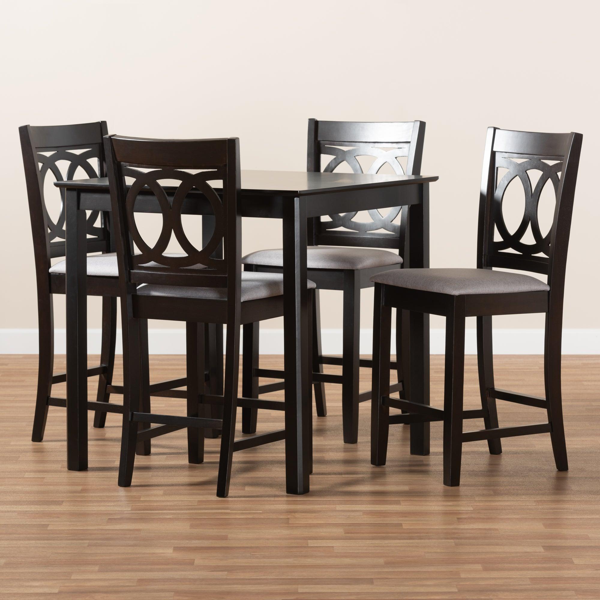 Lenoir Modern and Contemporary Fabric Upholstered Espresso Finished 5-Piece Wood Pub Set