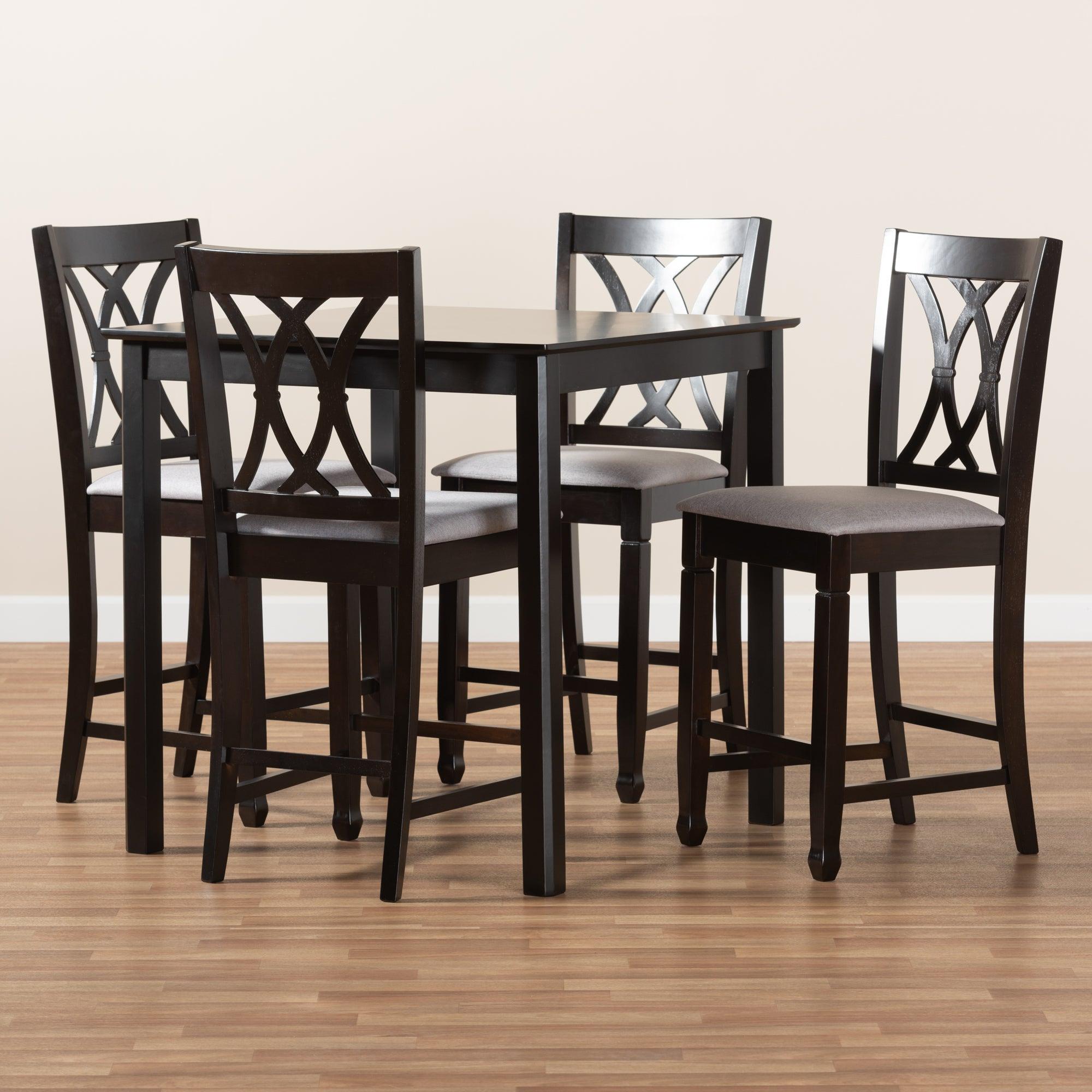 Reneau Modern and Contemporary Fabric Upholstered Espresso Finished 5-Piece Wood Pub Set