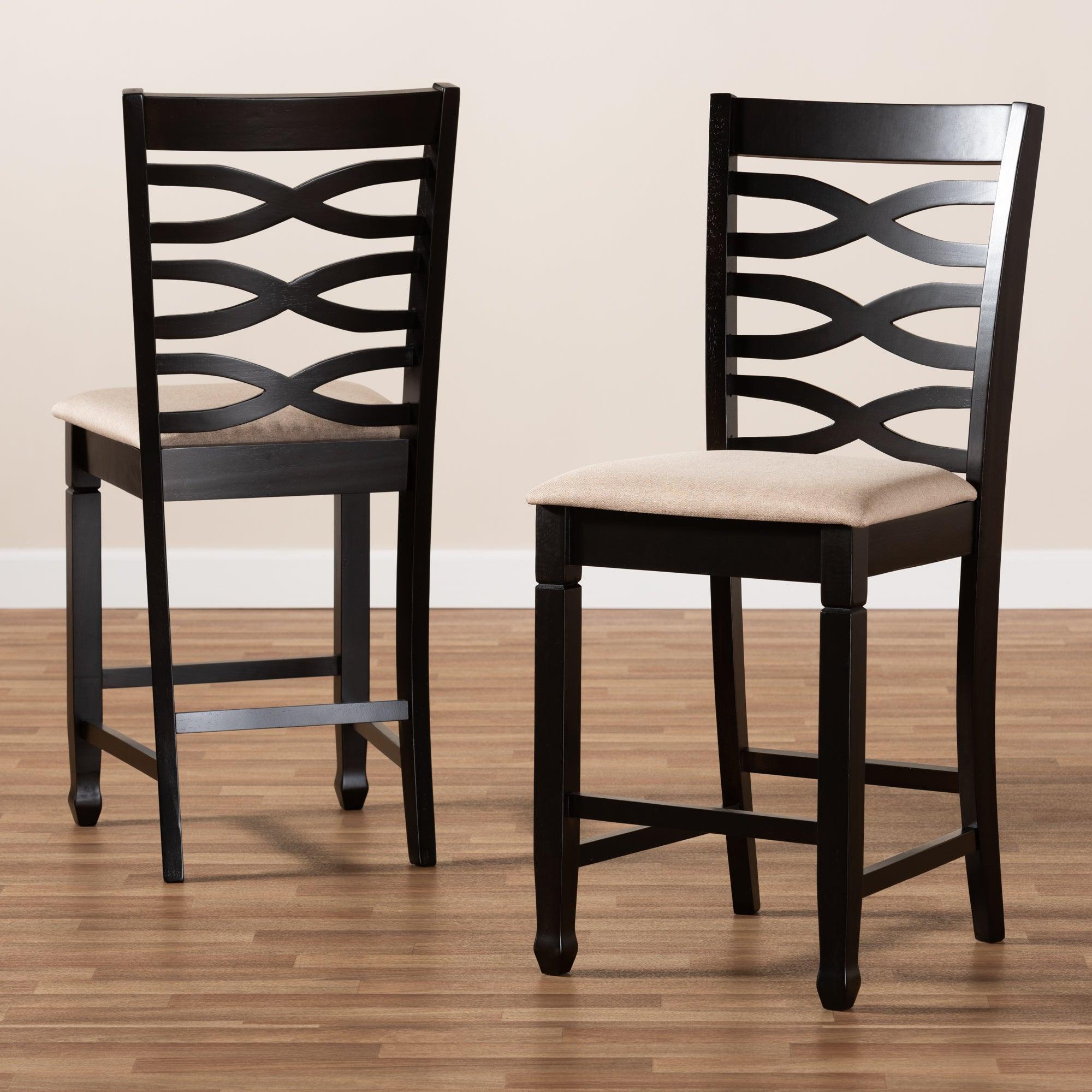 Lanier Modern and Contemporary Sand Fabric Upholstered Espresso Finished Wood Counter Height Pub Chair Set of 2