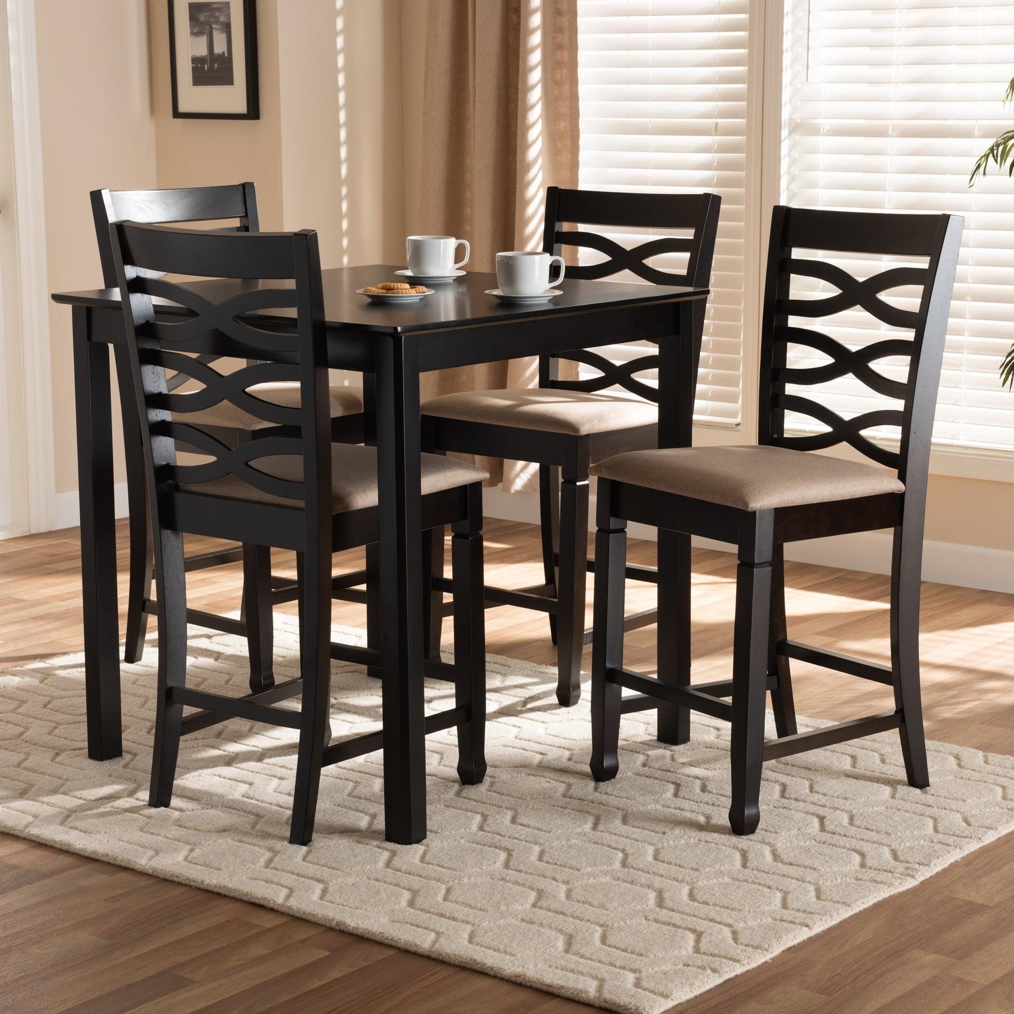 Lanier Modern and Contemporary Sand Fabric Upholstered Espresso Finished 5-Piece Wood Pub Set