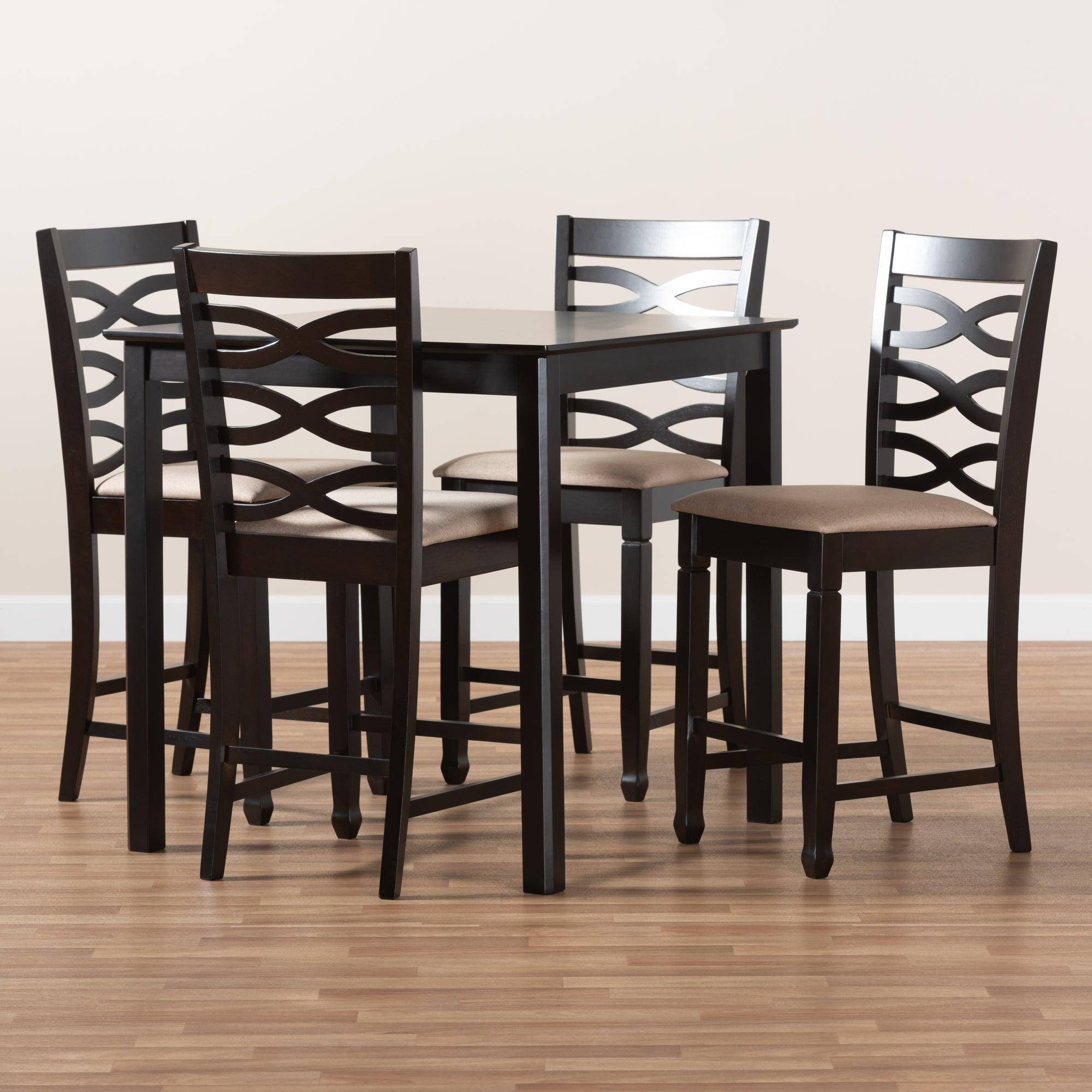Lanier Modern and Contemporary Sand Fabric Upholstered Espresso Finished 5-Piece Wood Pub Set