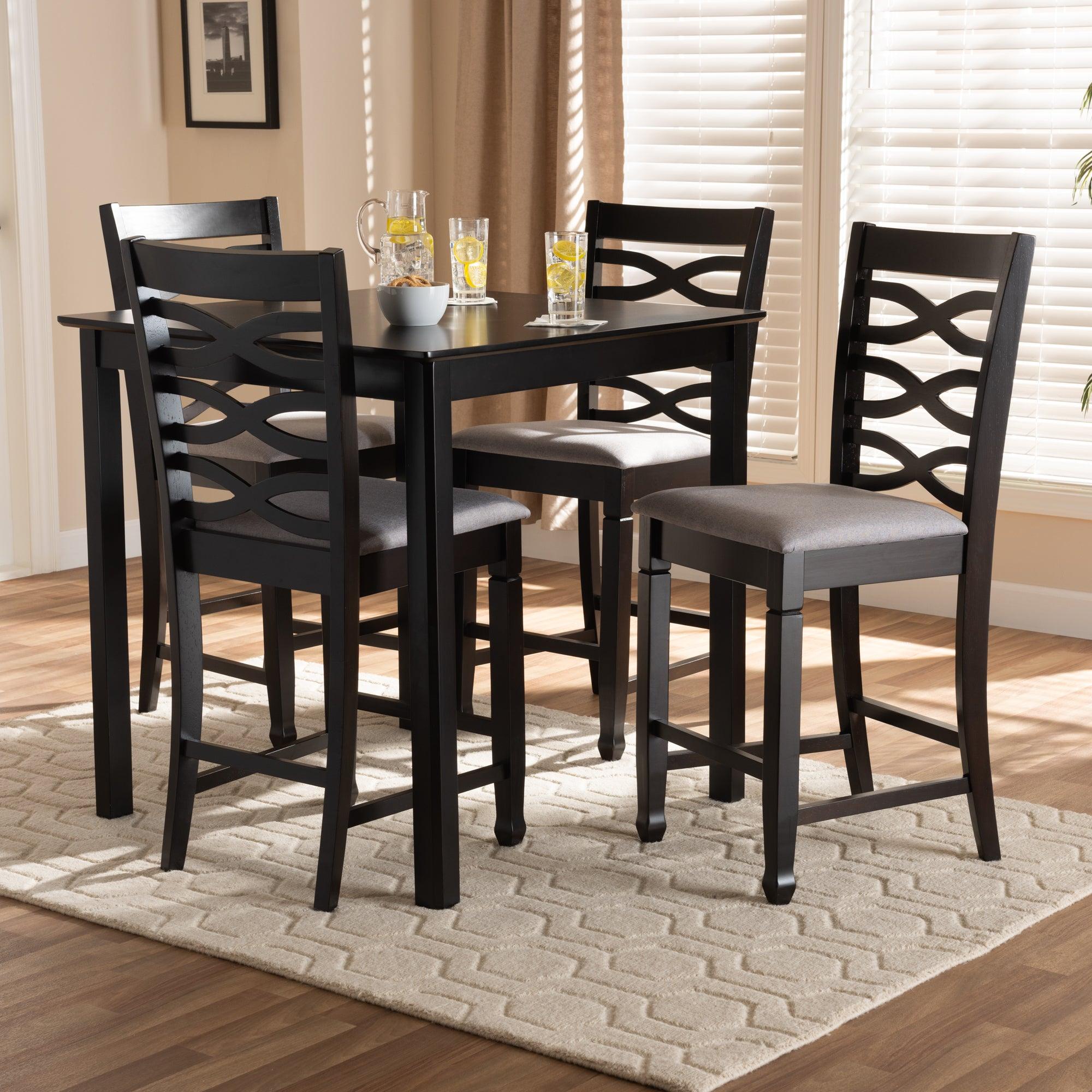 Lanier Modern and Contemporary Fabric Upholstered Espresso Finished 5-Piece Wood Pub Set