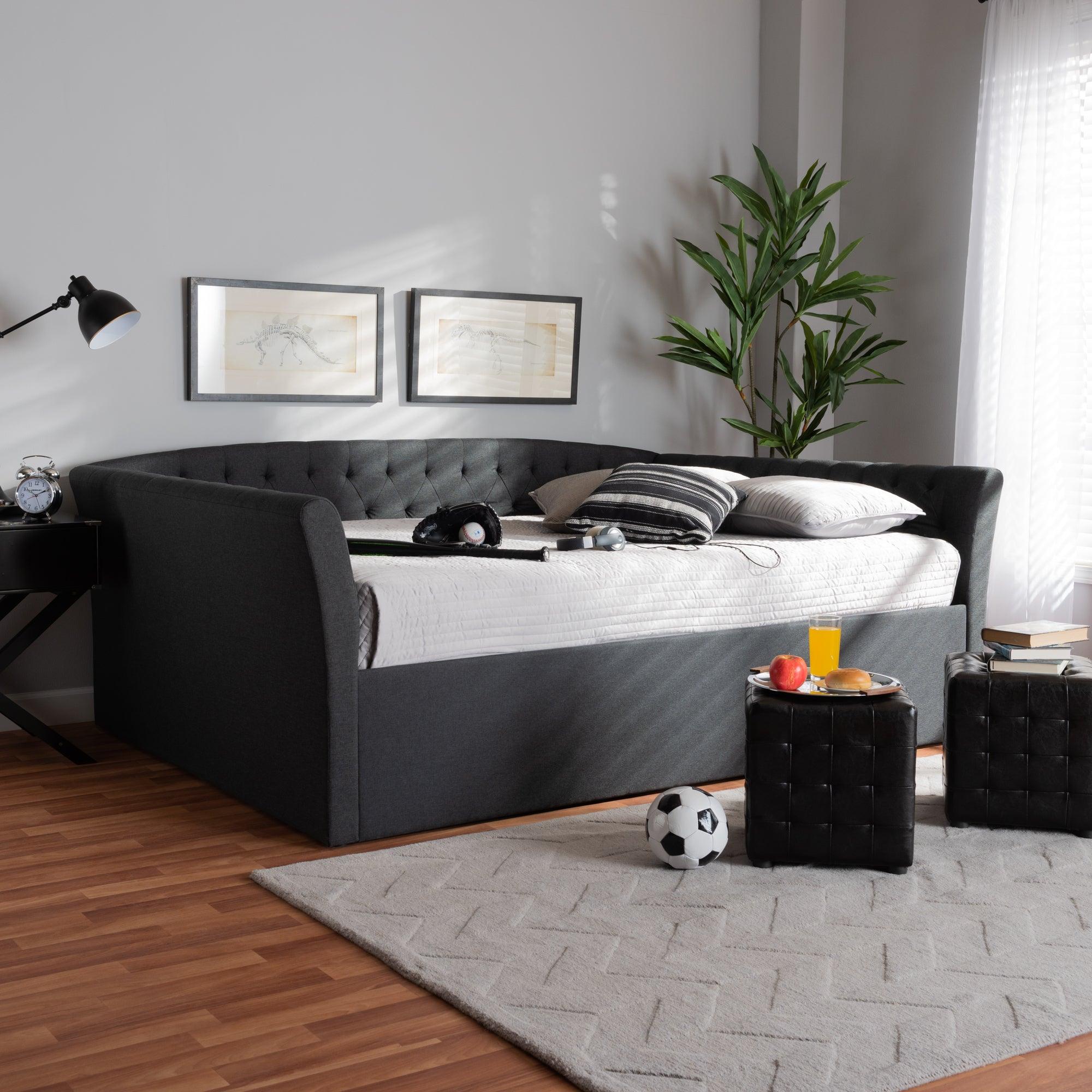 Delora Modern and Contemporary Dark Fabric Upholstered Daybed