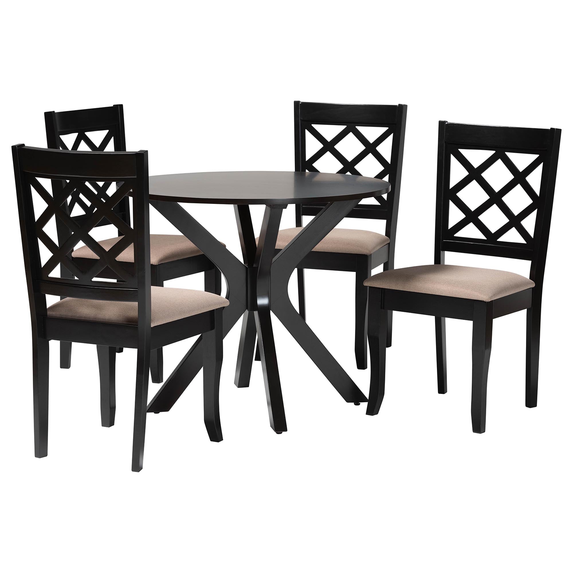 Jana Modern Sand Fabric and Espresso Wood 5-Piece Dining Set