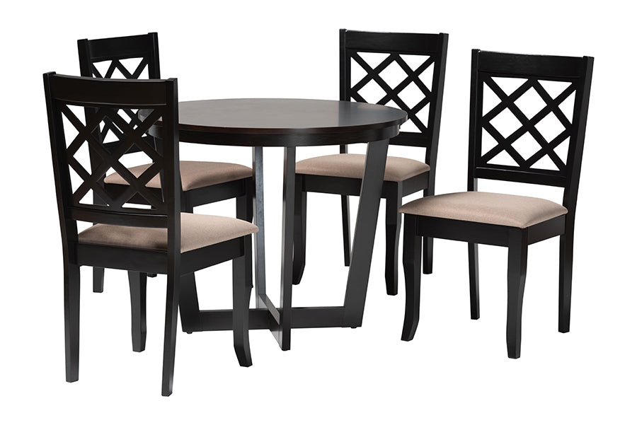 Selby Modern Sand Fabric and Wood 5-Piece Dining Set