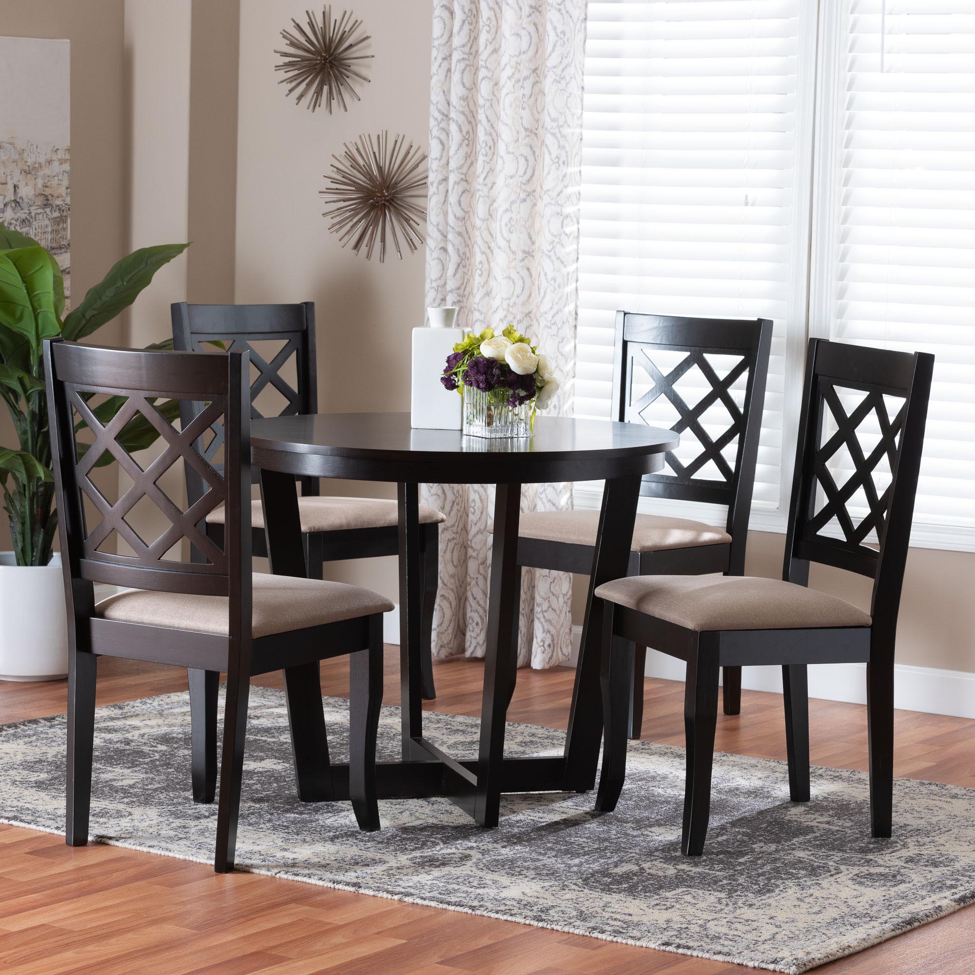 Selby Modern Sand Fabric and Wood 5-Piece Dining Set