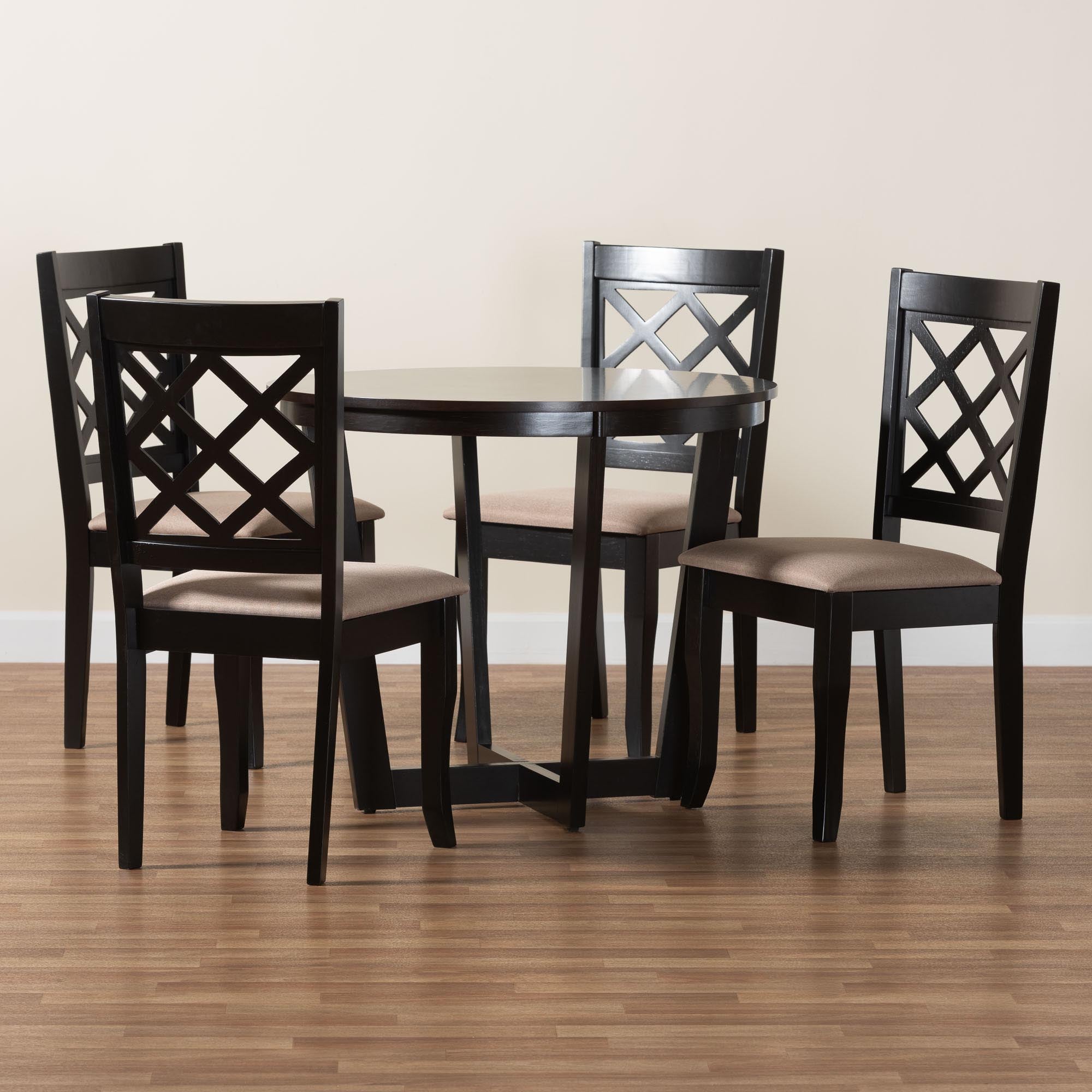 Selby Modern Sand Fabric and Wood 5-Piece Dining Set