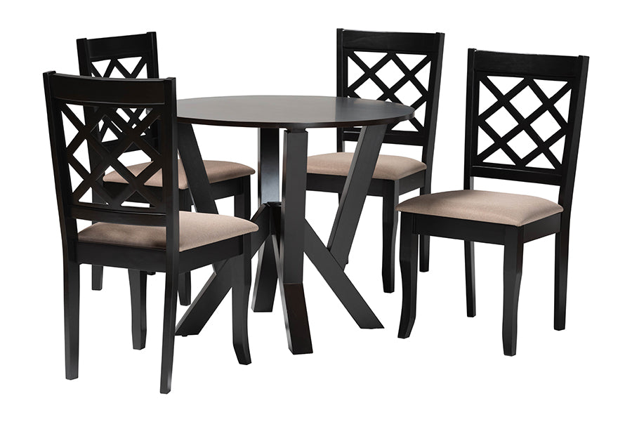 Adina Modern Sand Fabric and Wood 5-Piece Dining Set