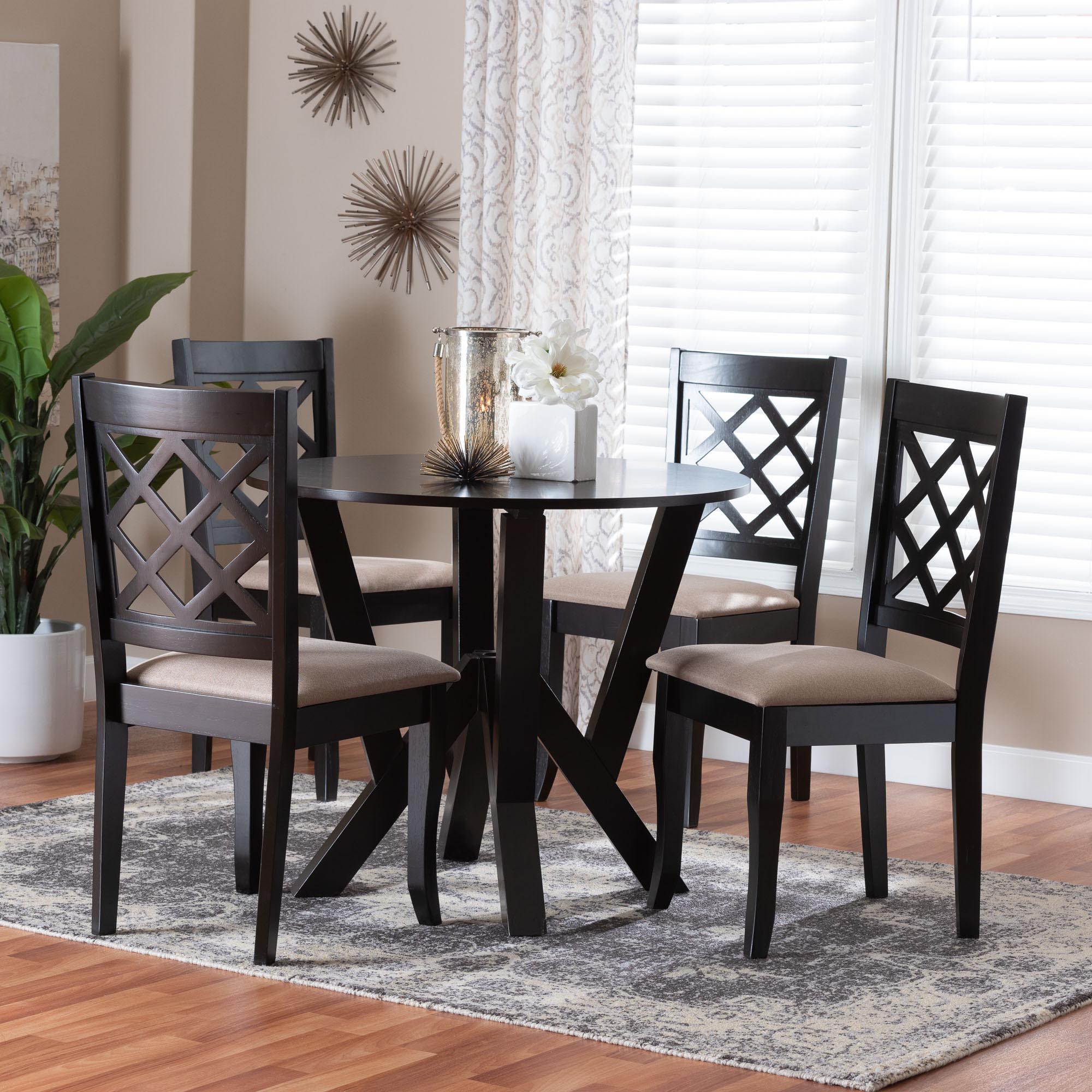 Adina Modern Sand Fabric and Wood 5-Piece Dining Set