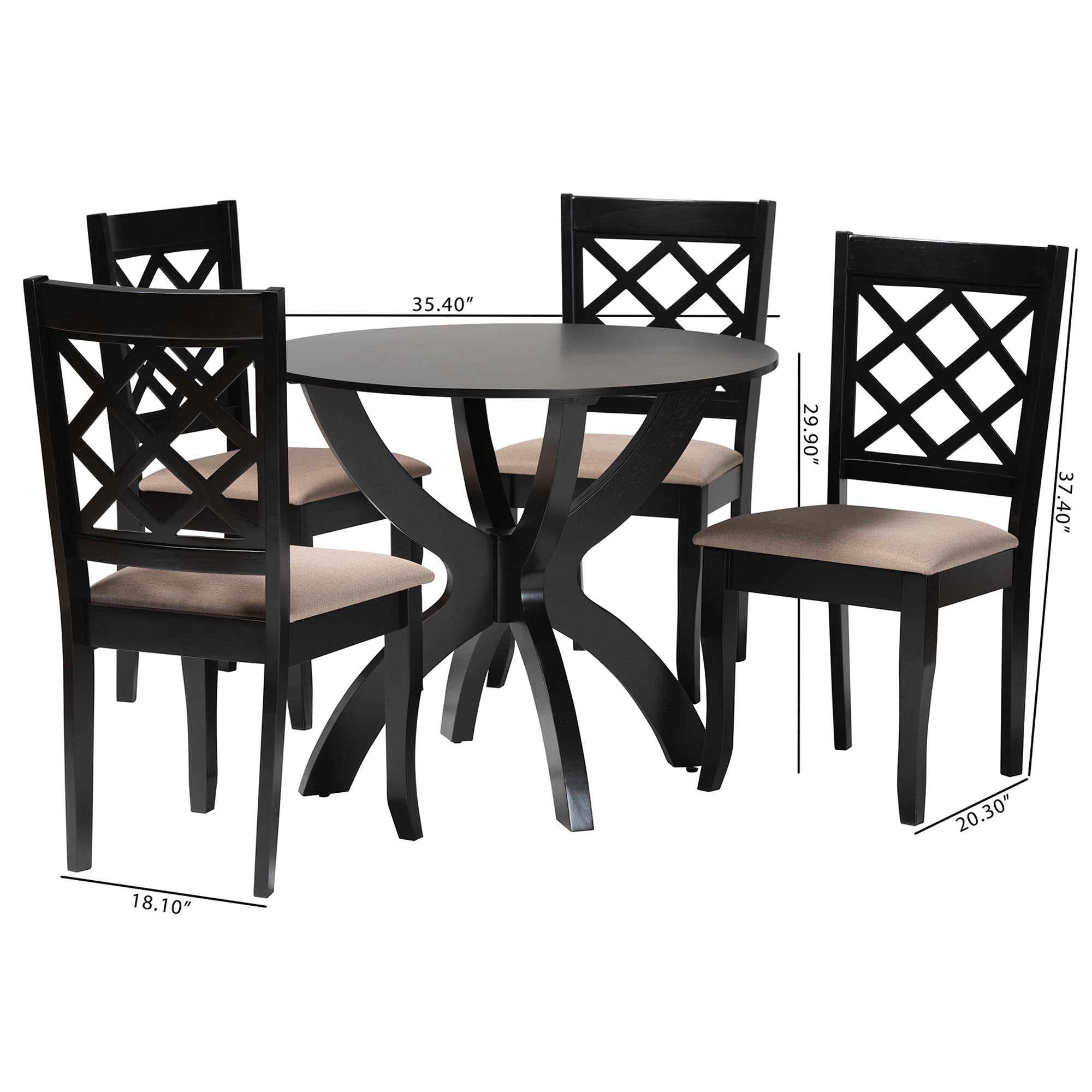 Savina Modern Sand Fabric and Wood 5-Piece Dining Set
