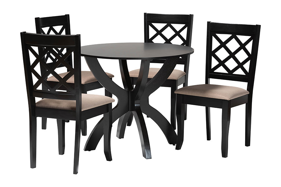Savina Modern Sand Fabric and Wood 5-Piece Dining Set