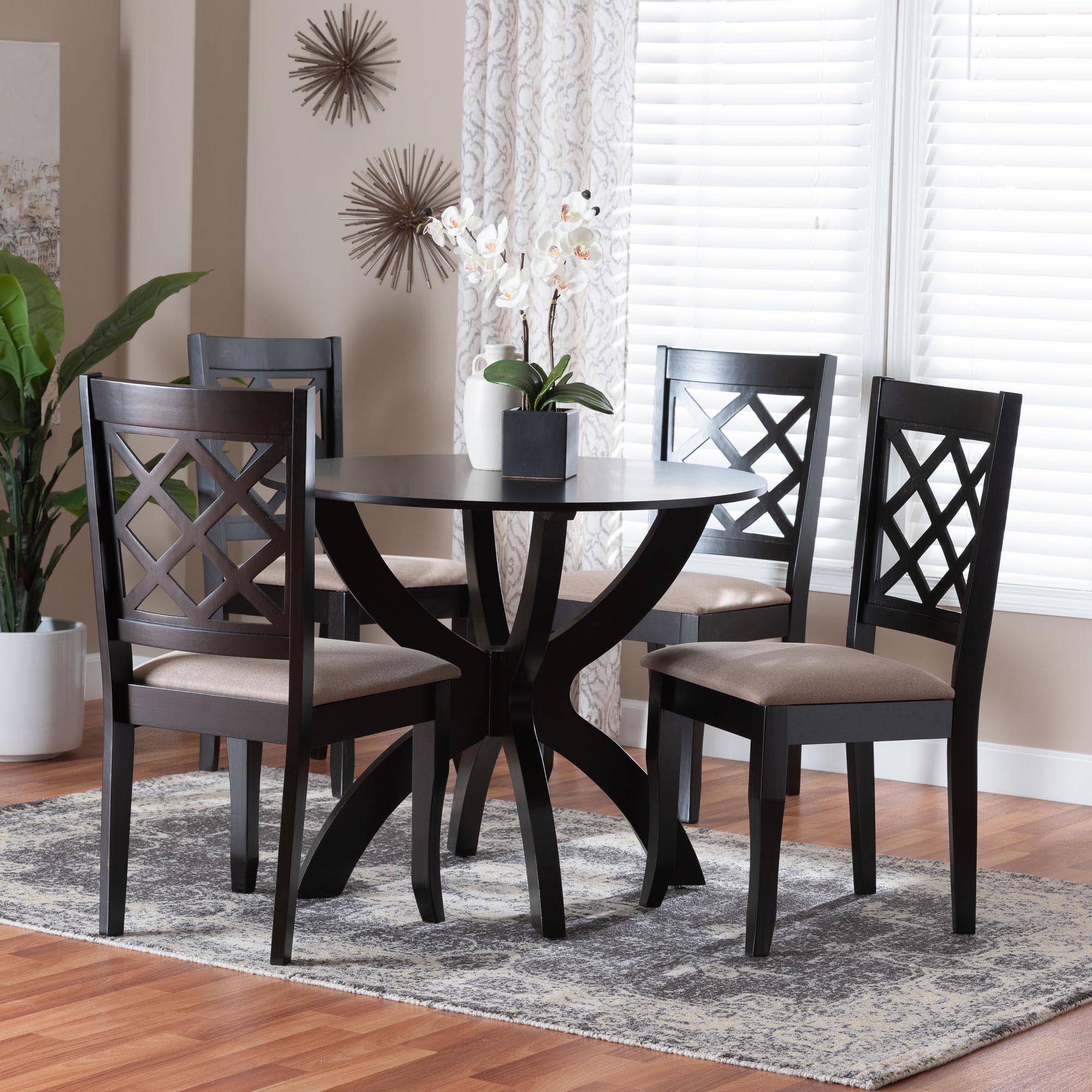 Savina Modern Sand Fabric and Wood 5-Piece Dining Set