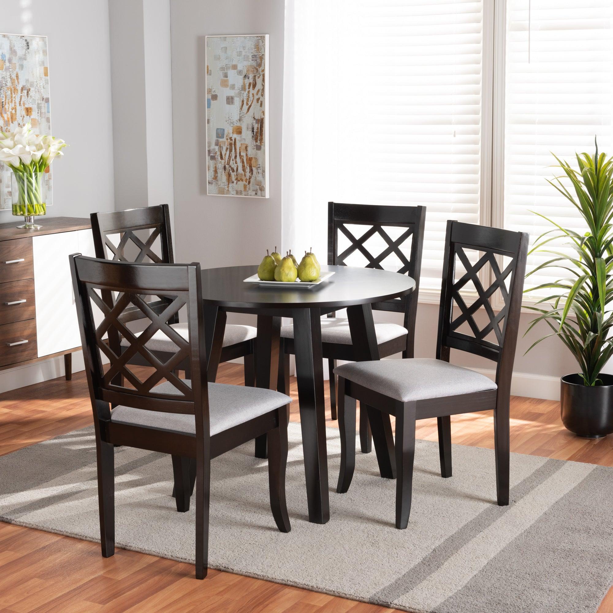 Daisy Modern and Contemporary Fabric Upholstered and Finished Wood 5-Piece Dining Set