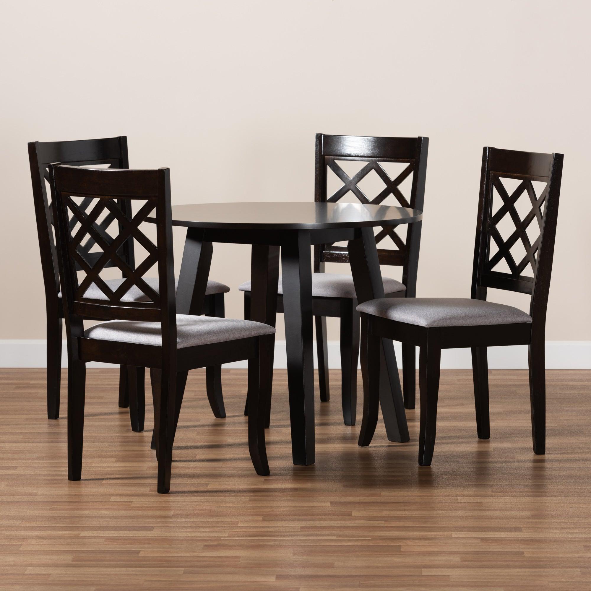 Daisy Modern and Contemporary Fabric Upholstered and Finished Wood 5-Piece Dining Set
