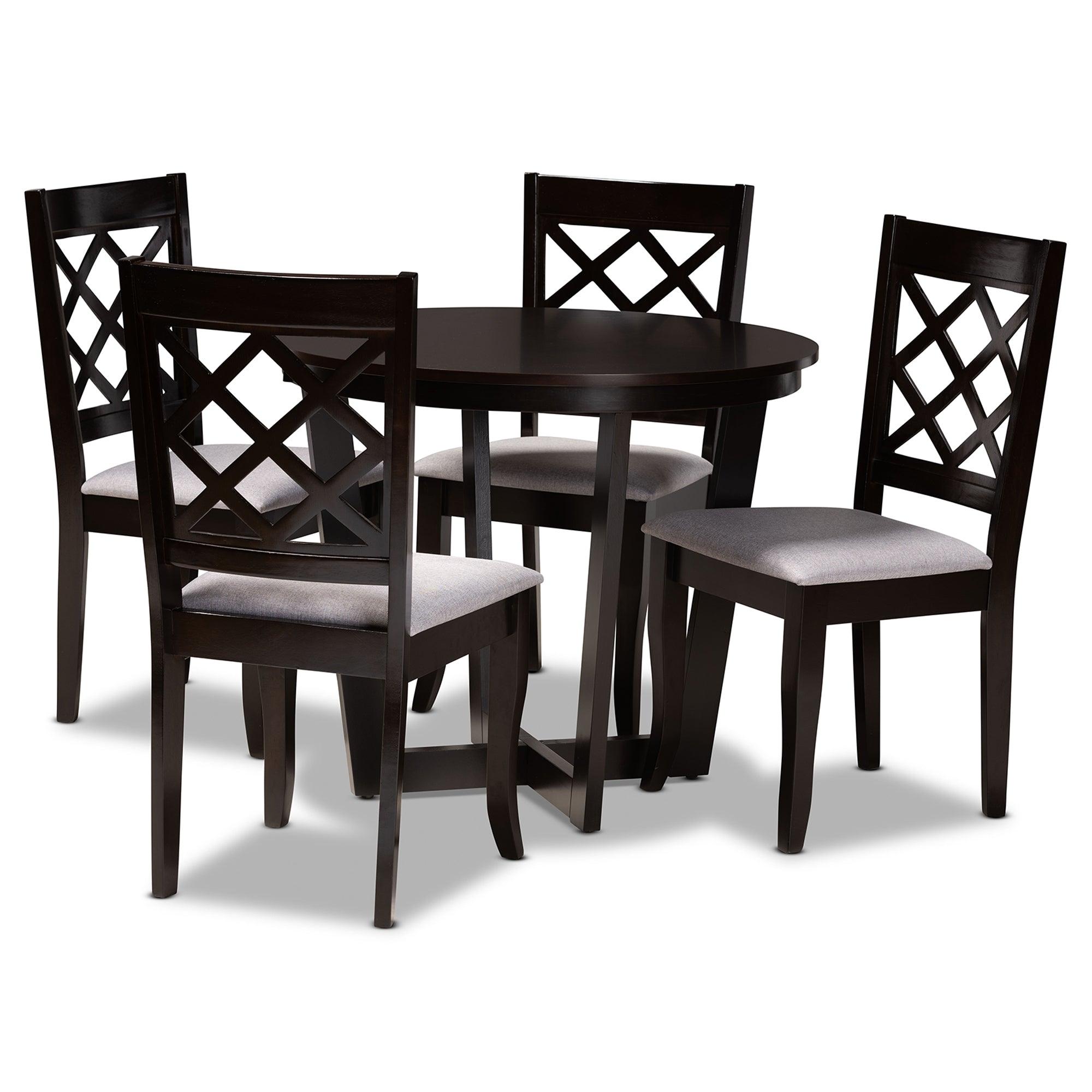 Selby Modern and Contemporary Fabric Upholstered and Finished Wood 5-Piece Dining Set