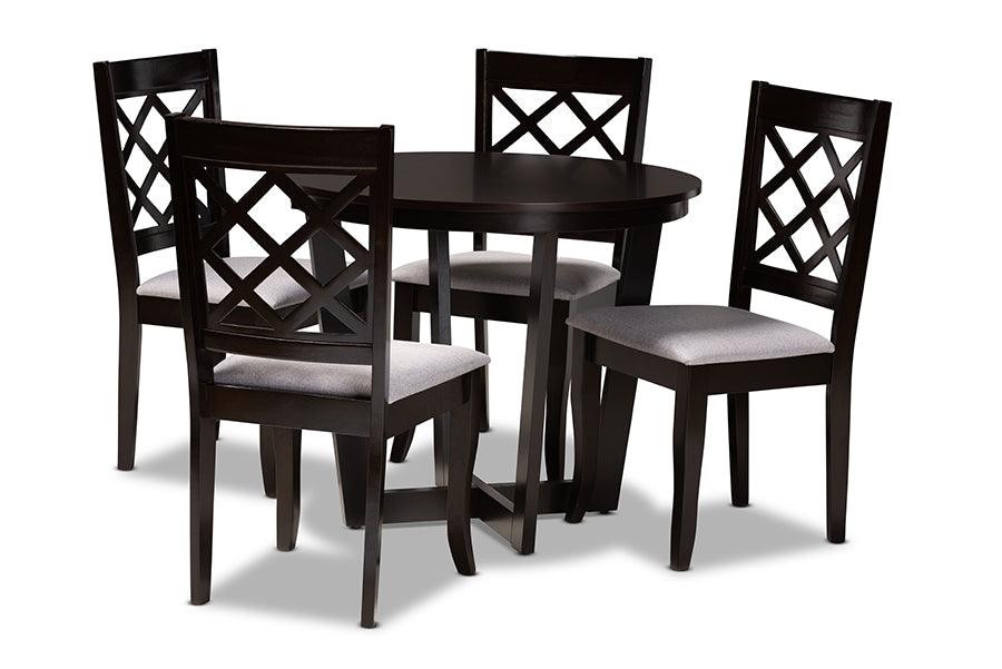 Selby Modern and Contemporary Fabric Upholstered and Finished Wood 5-Piece Dining Set