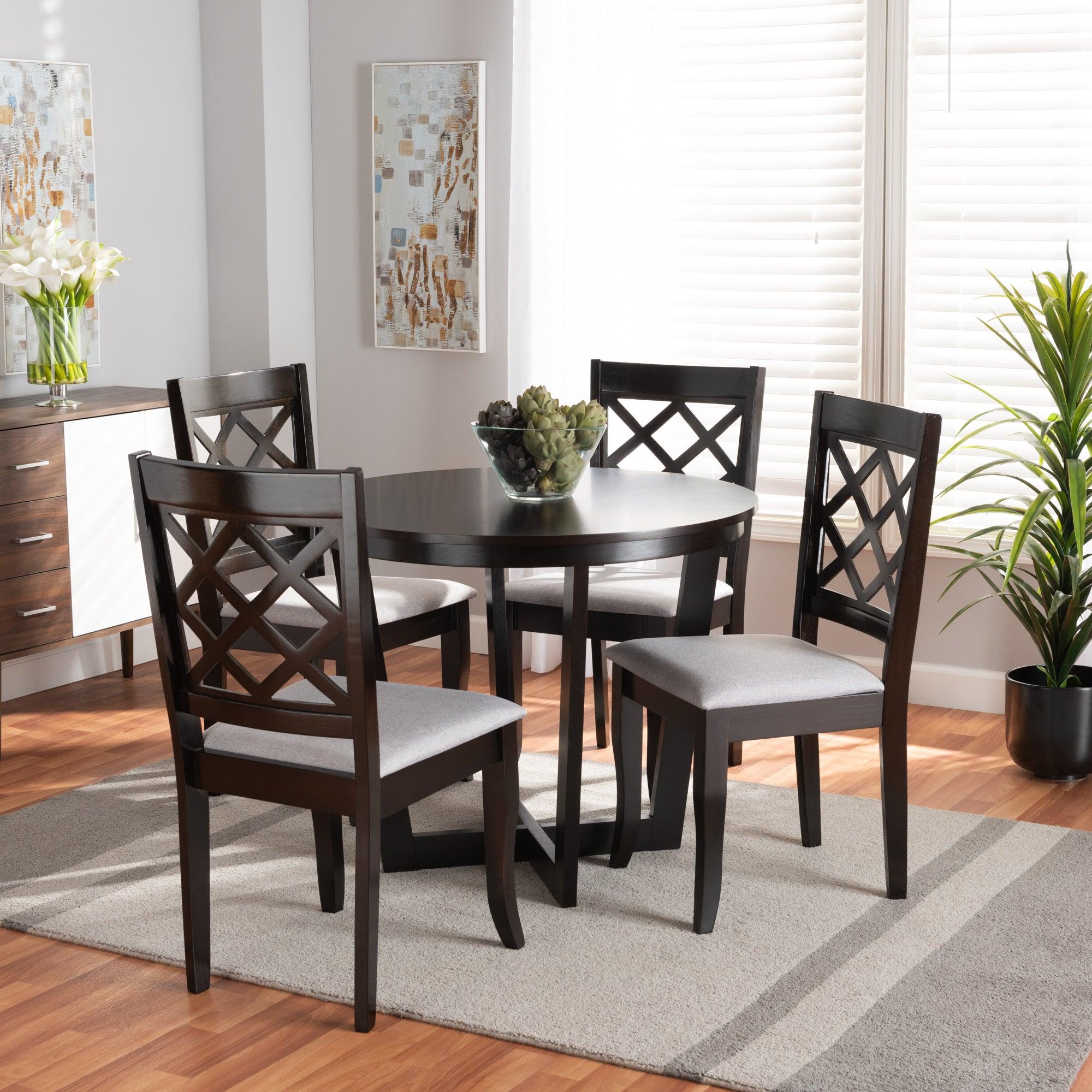 Selby Modern and Contemporary Fabric Upholstered and Finished Wood 5-Piece Dining Set