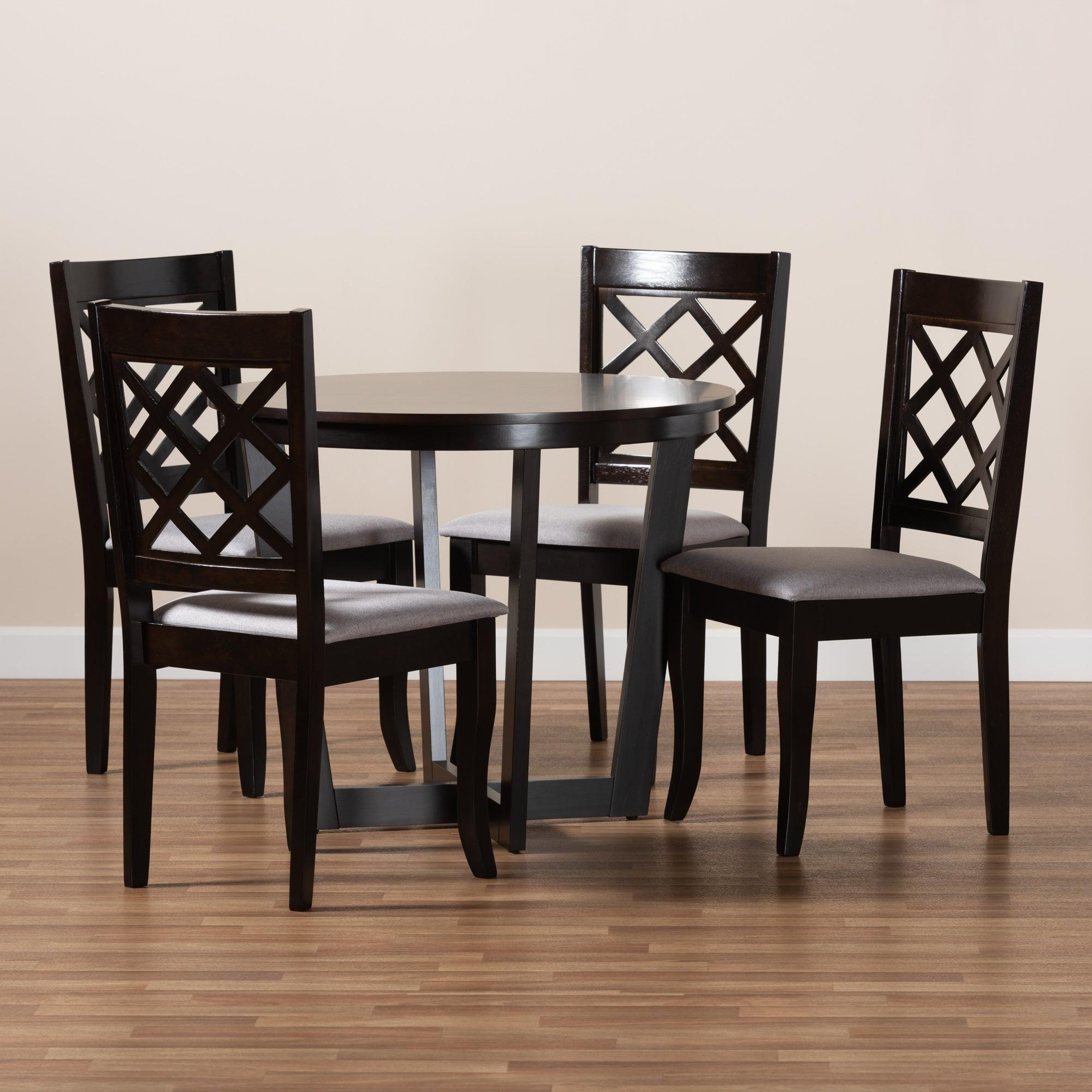 Selby Modern and Contemporary Fabric Upholstered and Finished Wood 5-Piece Dining Set